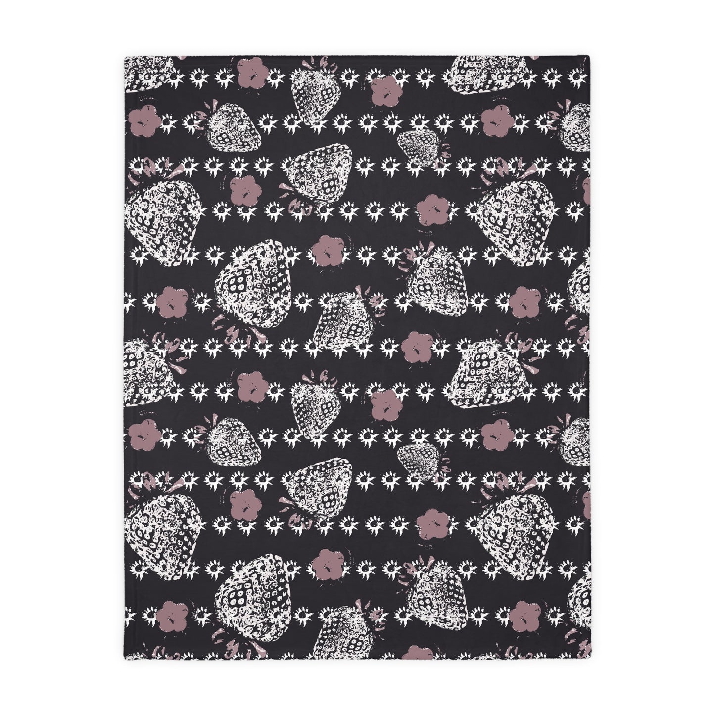 Velveteen Microfiber Blanket - Black Retro Strawberry print