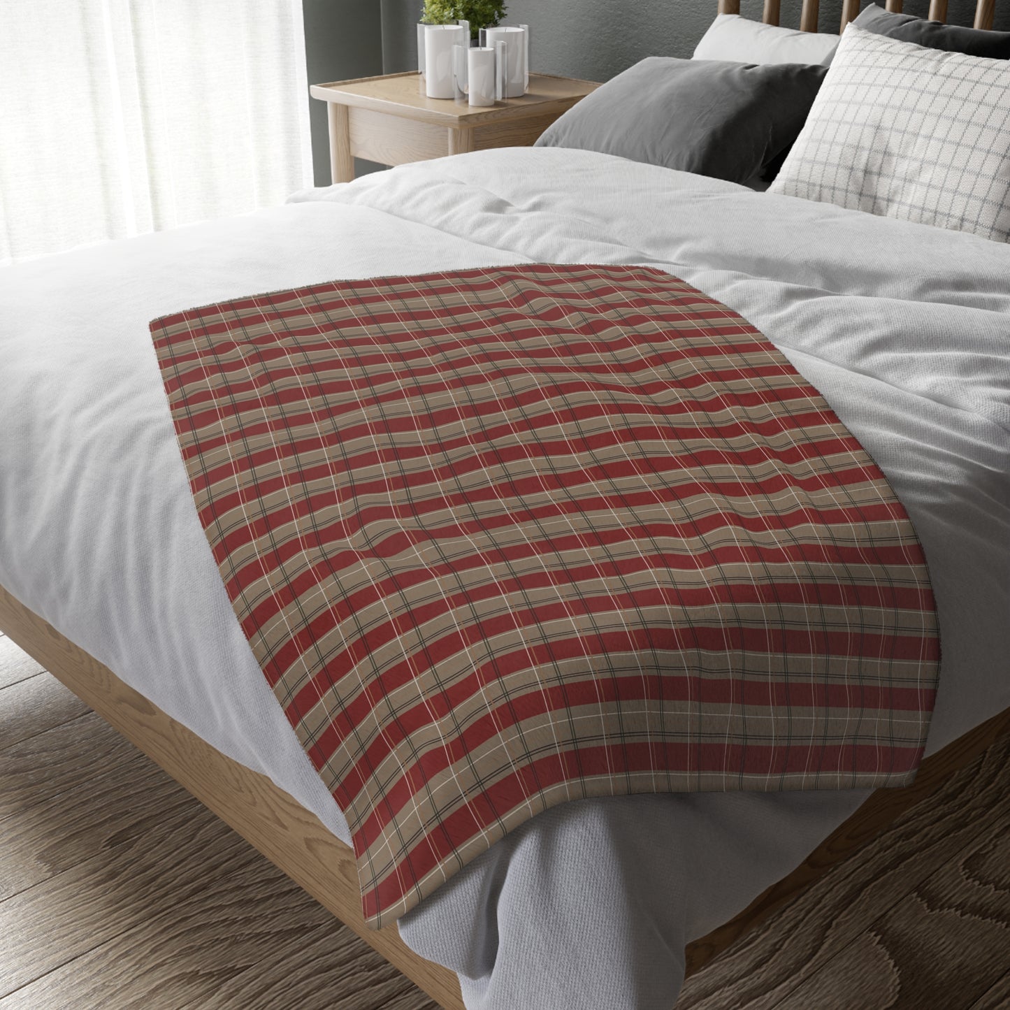 Velveteen Blanket - Red & Gold Plaid Print