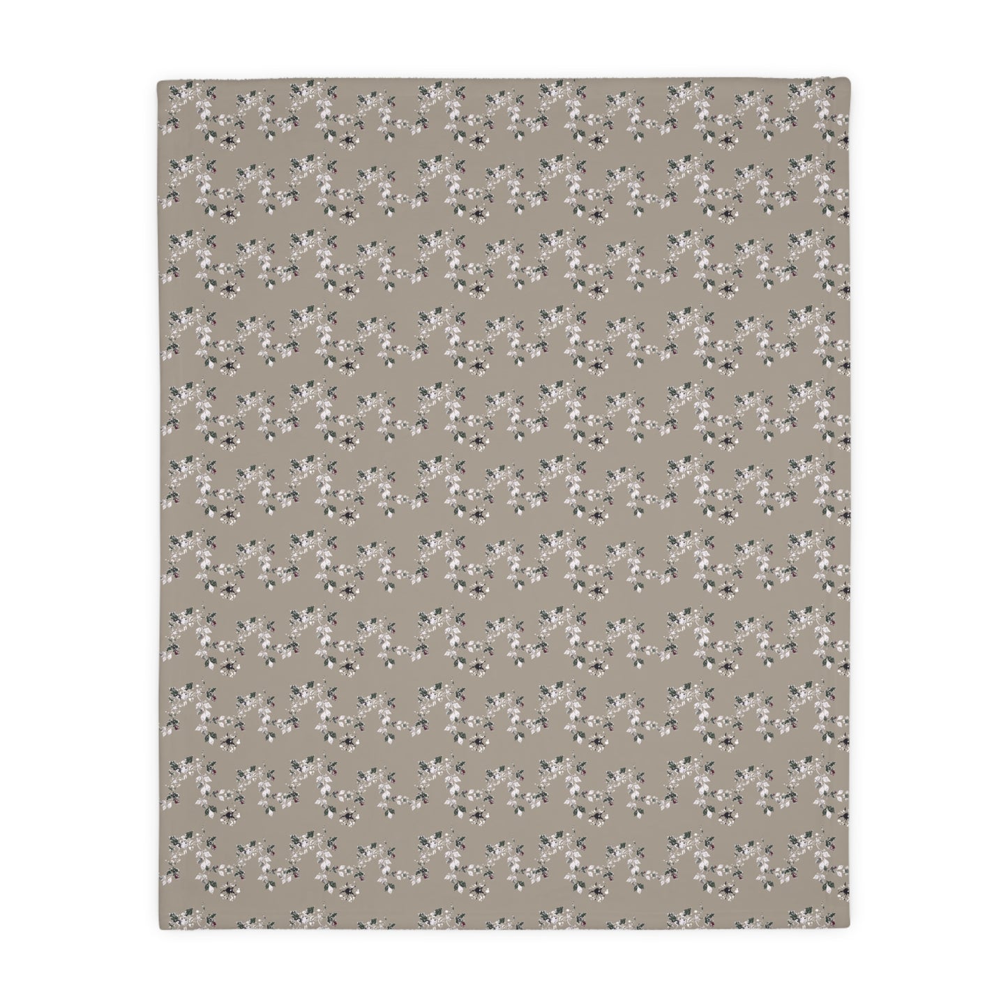 Cozy Floral Velveteen Microfiber Blanket - Cottage Vine Taupe print