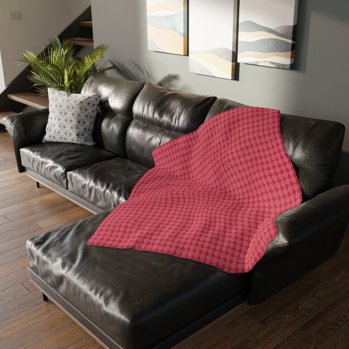 Cozy Velveteen Microfiber Blanket - Strawberry Stamp print