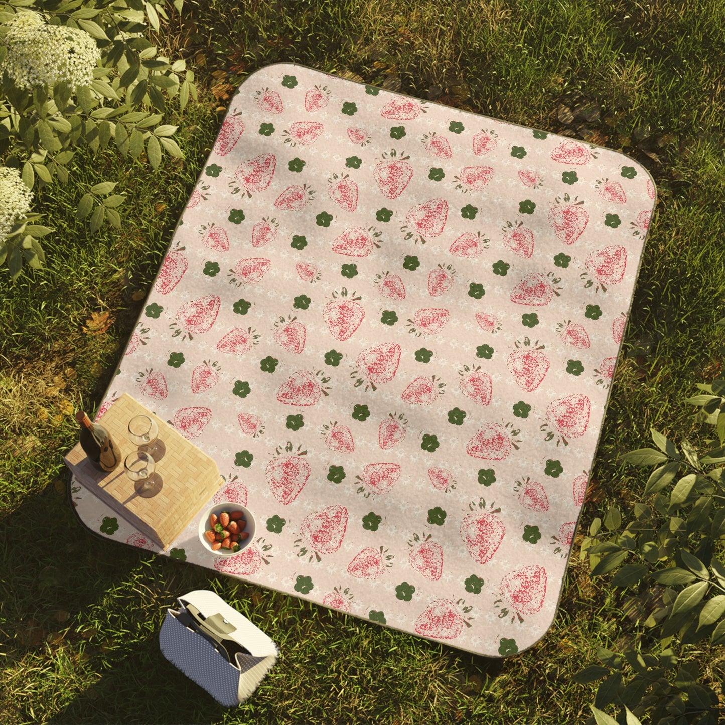 Picnic Blanket – Retro Strawberry print