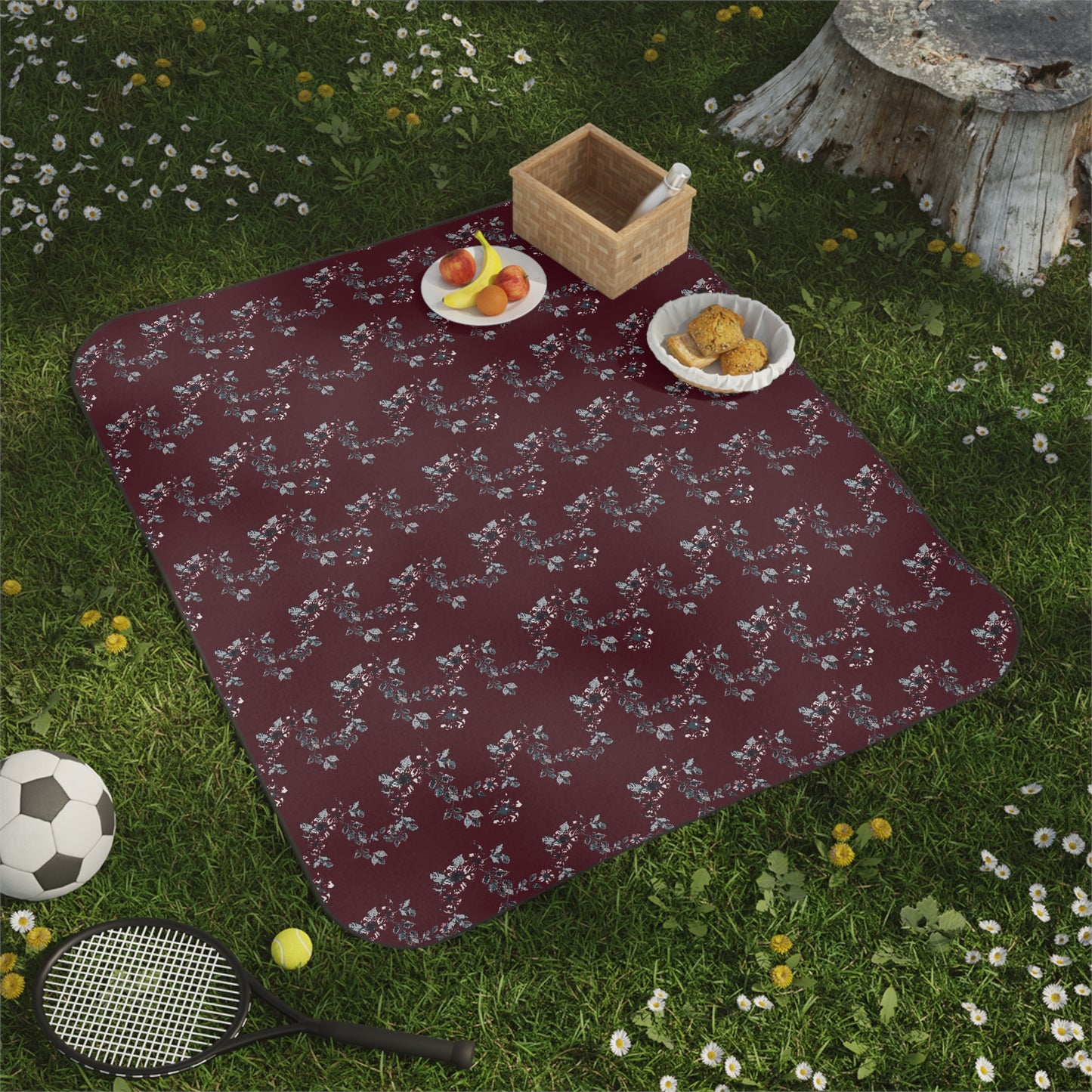Floral Picnic Blanket - Cottage Vine Santa print