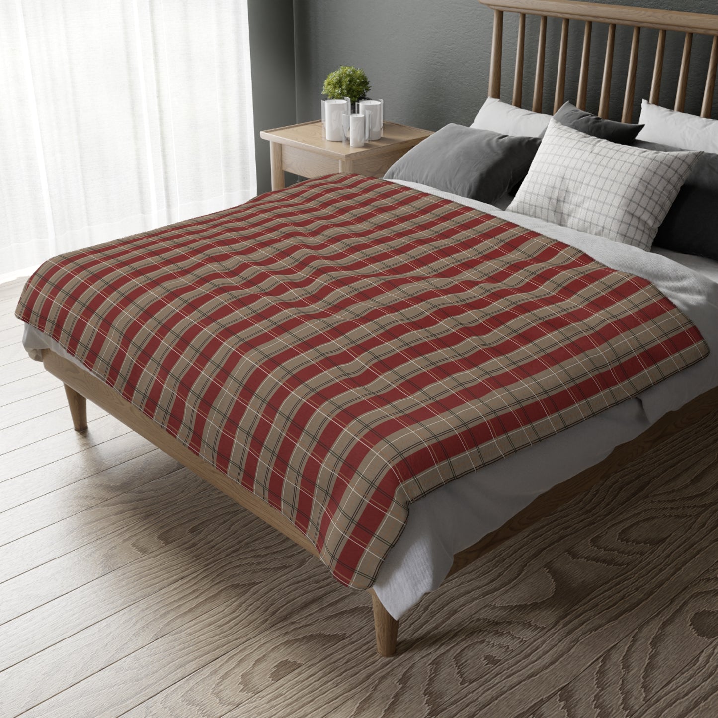 Velveteen Blanket - Red & Gold Plaid Print