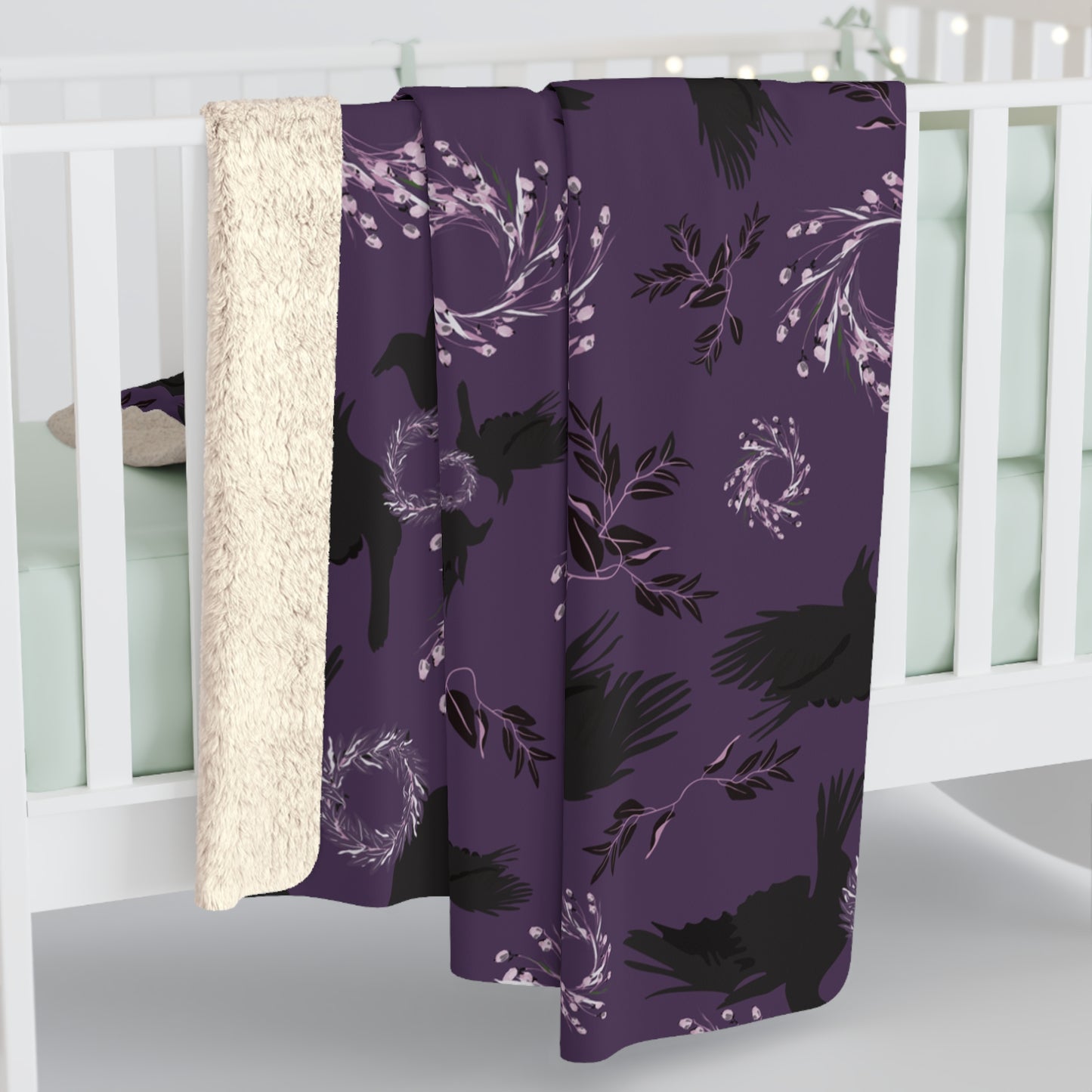 Autumn Raven Sherpa Fleece Blanket in Huckleberry