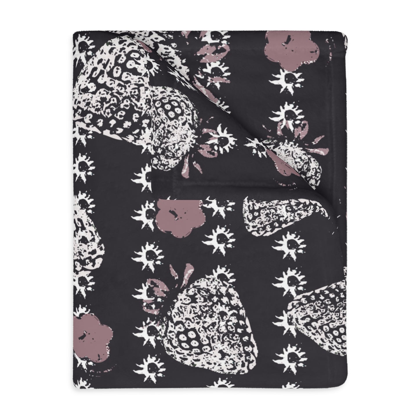 Velveteen Microfiber Blanket - Black Retro Strawberry print