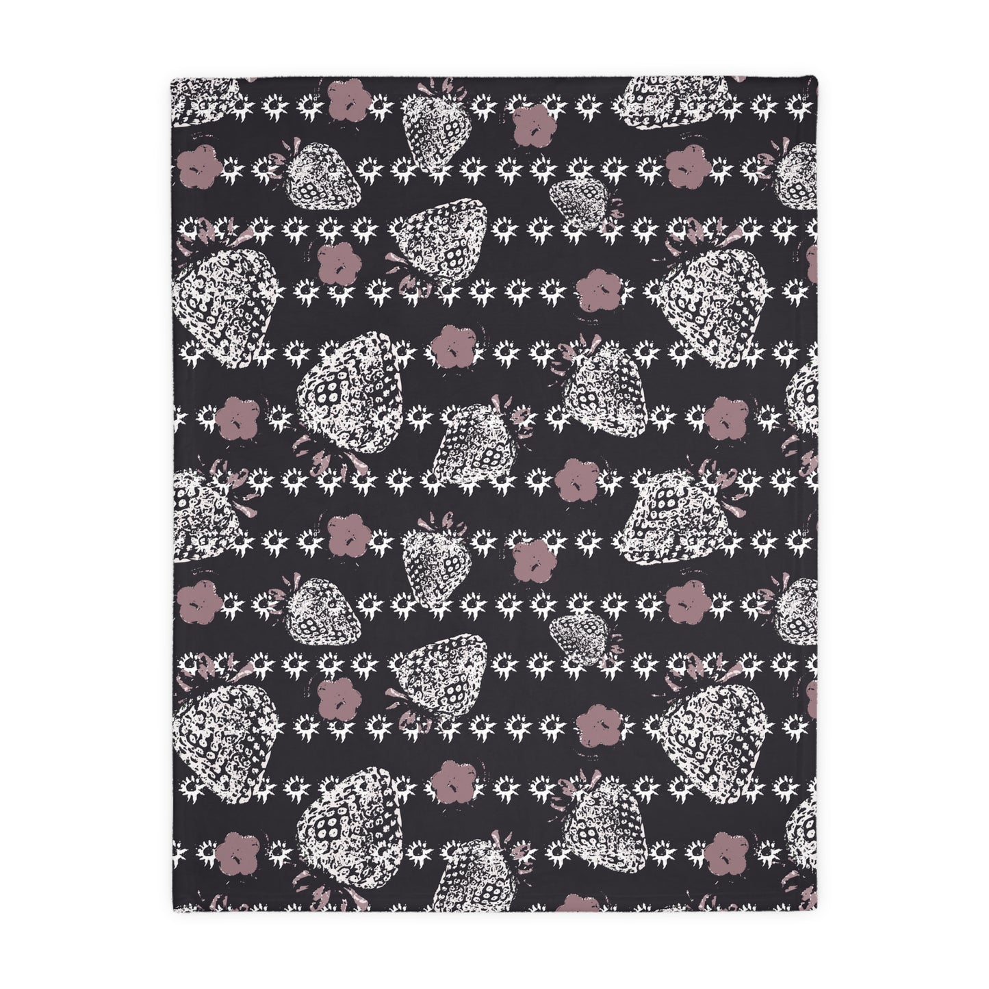Velveteen Microfiber Blanket - Black Retro Strawberry print