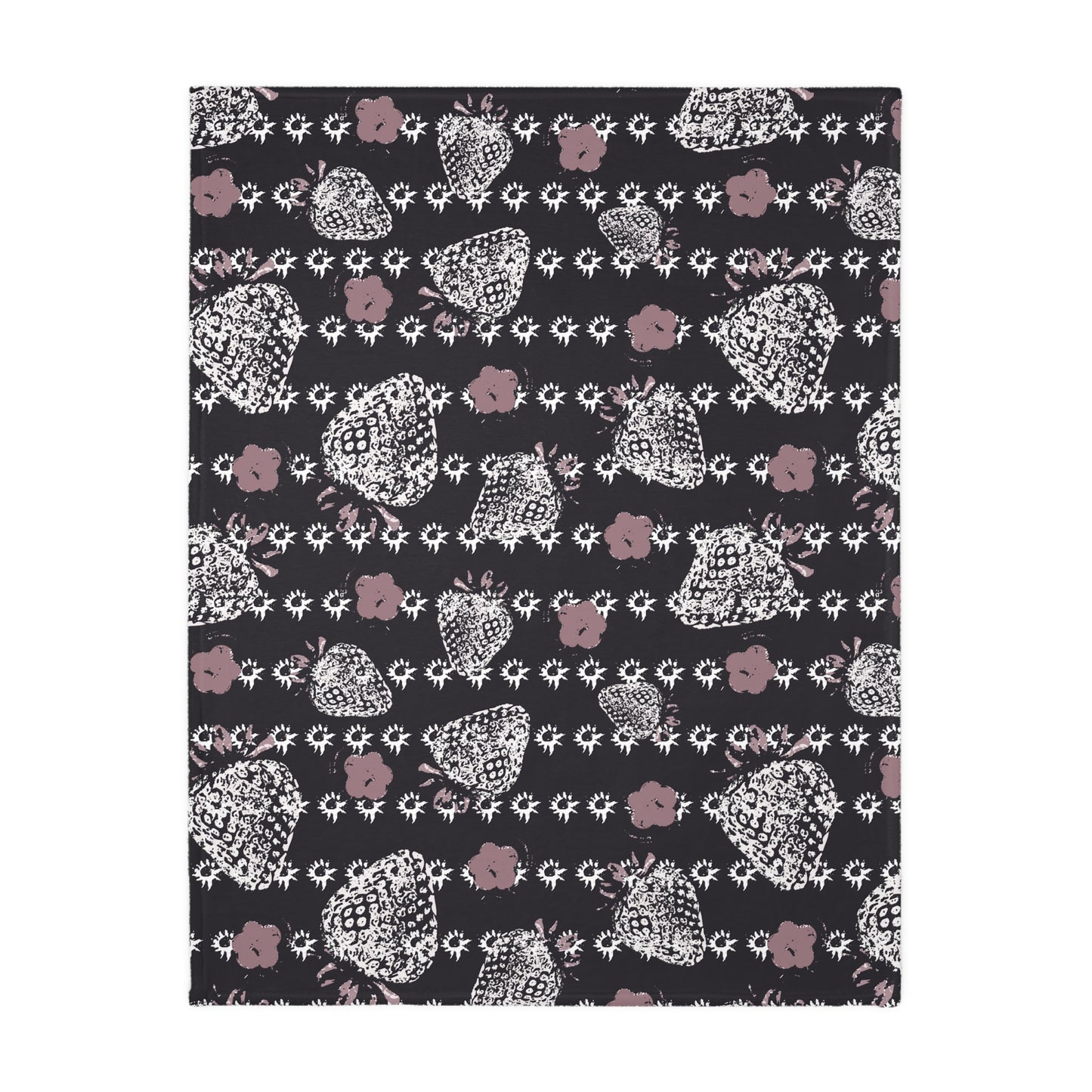 Velveteen Microfiber Blanket - Black Retro Strawberry print