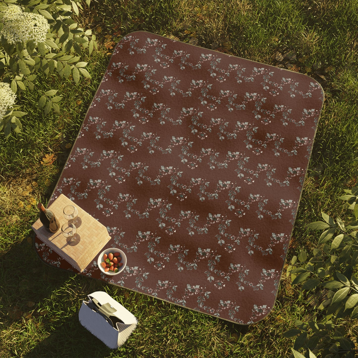 Floral Picnic Blanket - Cottage Vine Santa print