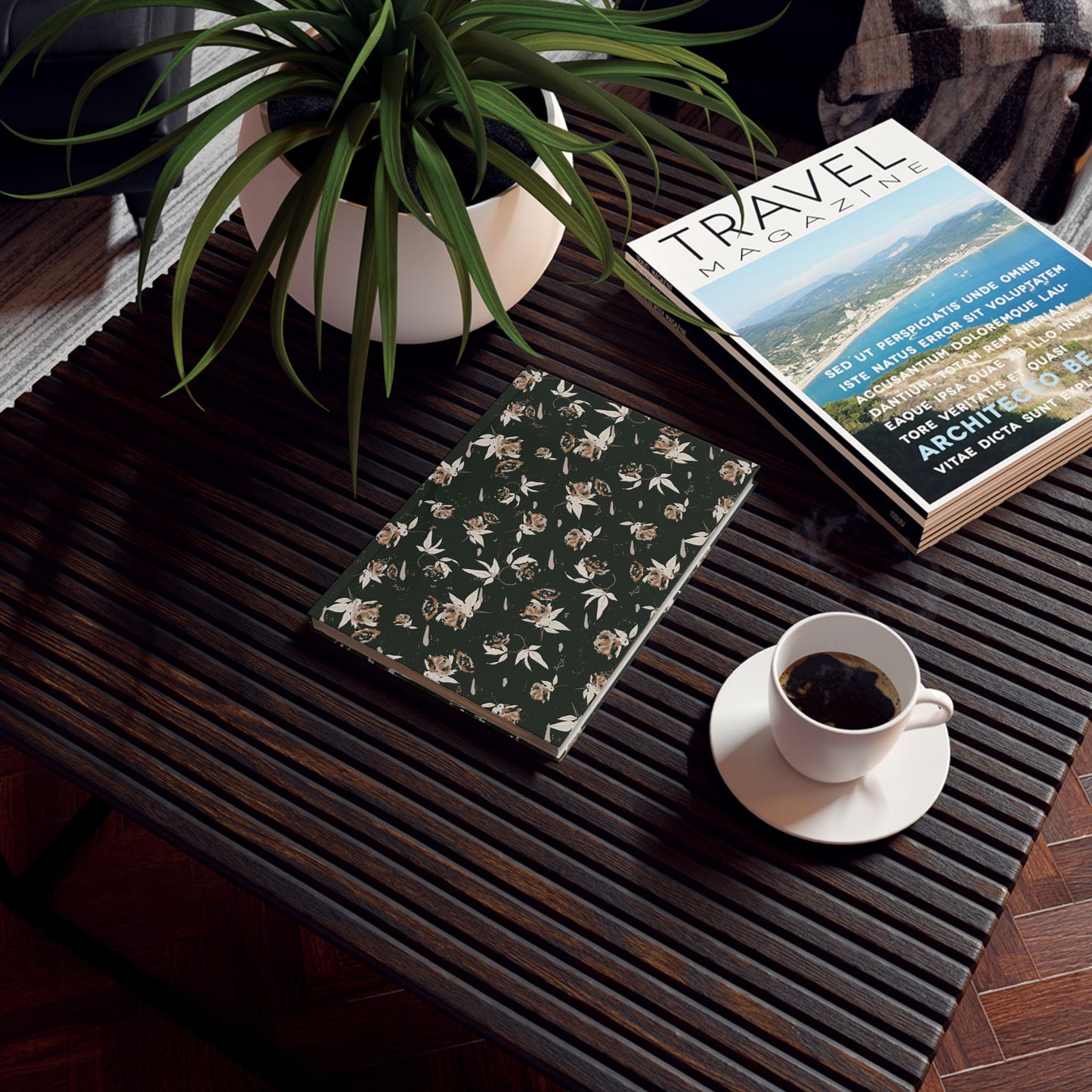 Hard Backed Journal : Evergreen Rose Print