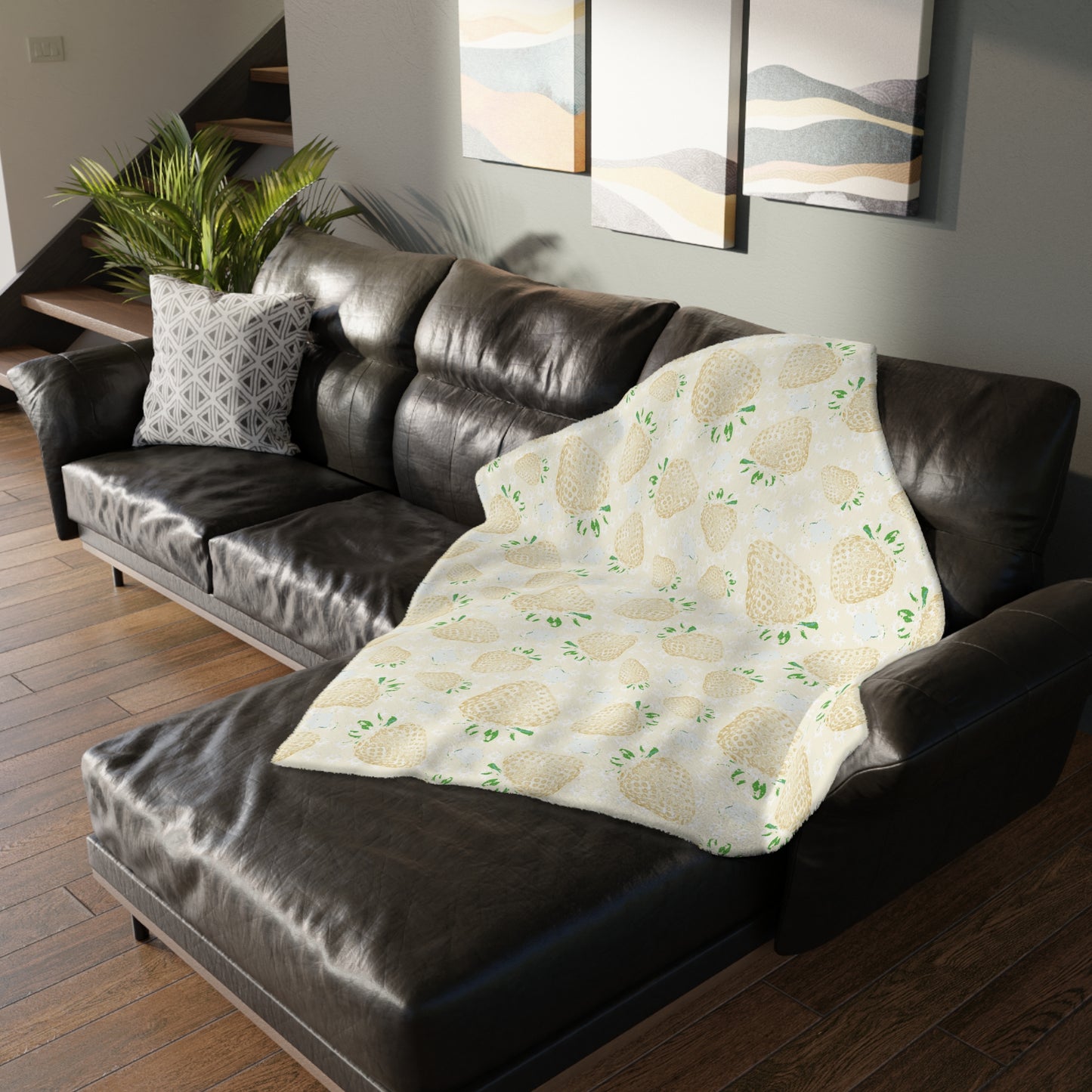 Velveteen Microfiber Blanket -Lemon Retro Strawberry print