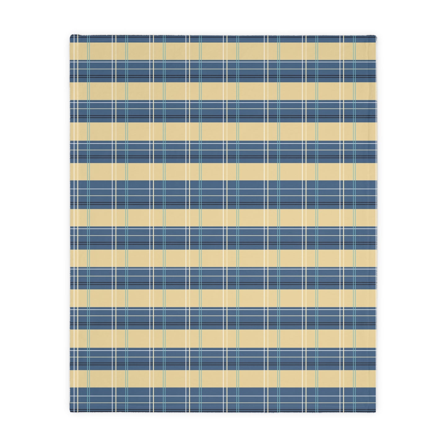 Cozy Velveteen Blanket -Denim and Gold Plaid print