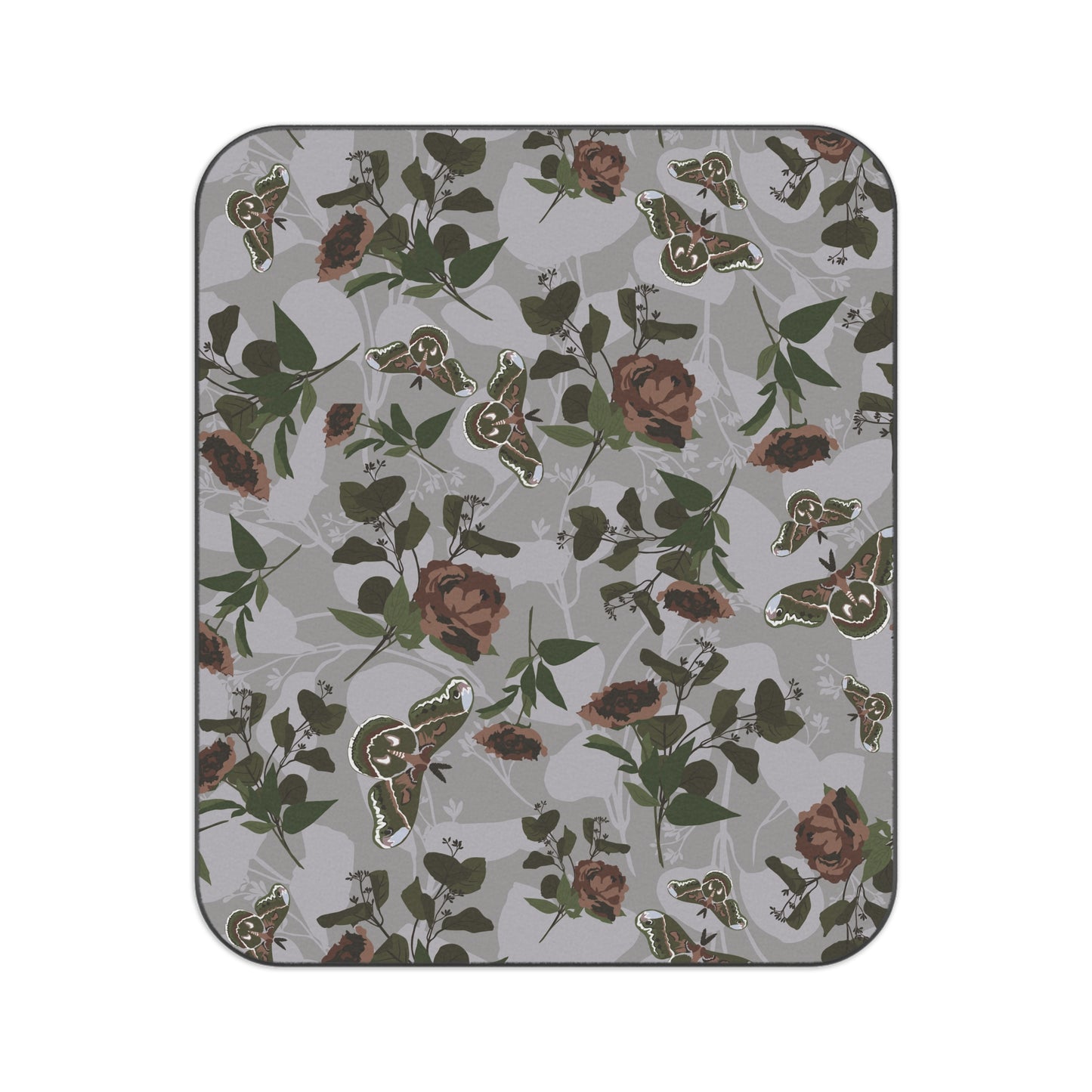Elegant Floral Picnic Blanket for Outdoor Gatherings with Green Moth print