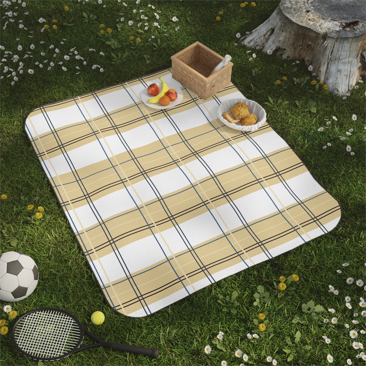 Picnic Blanket with Sunny Yellow Plaid print