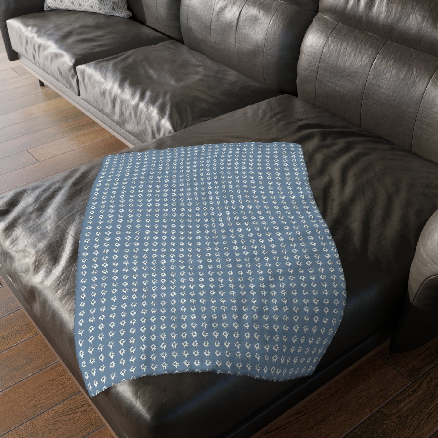 Cozy Velveteen Microfiber Blanket - Denim Geo Star Print