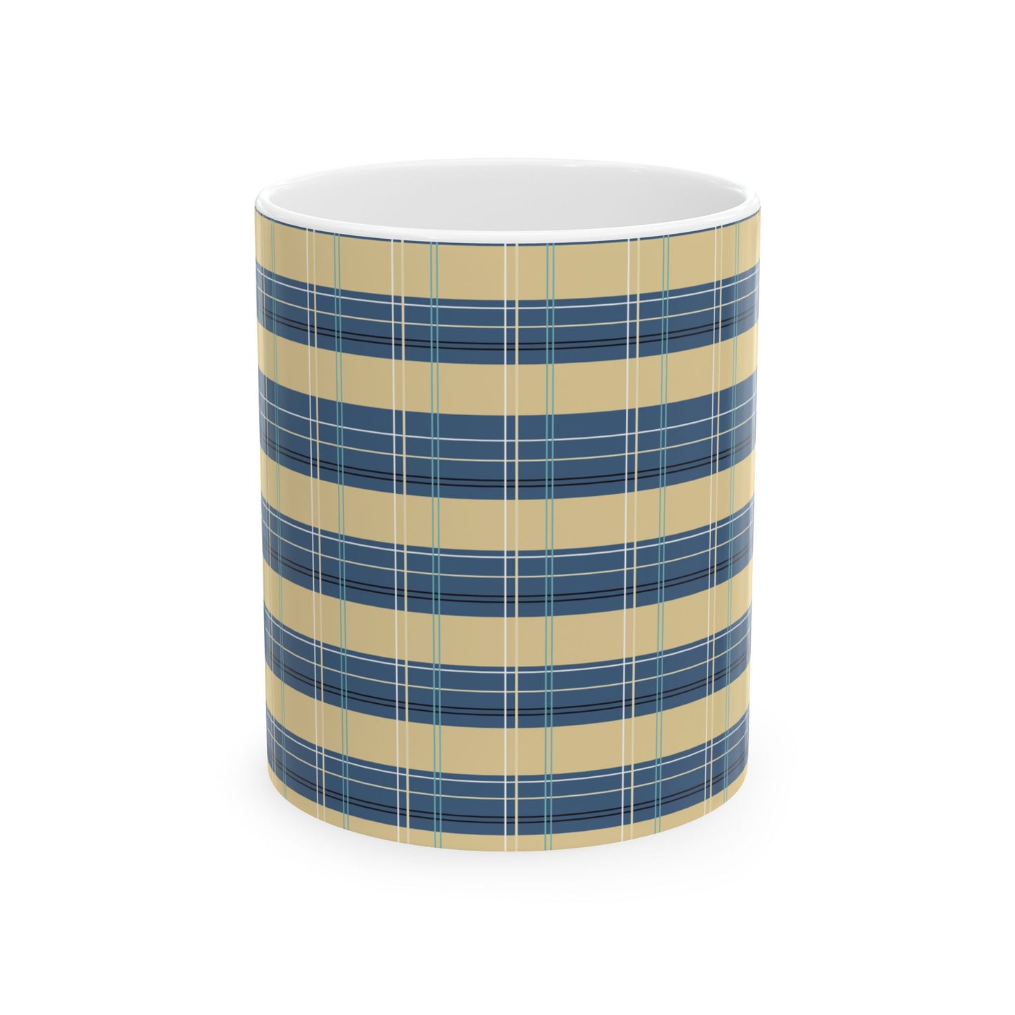 Ceramic Mug -Denim and Gold Plaid print