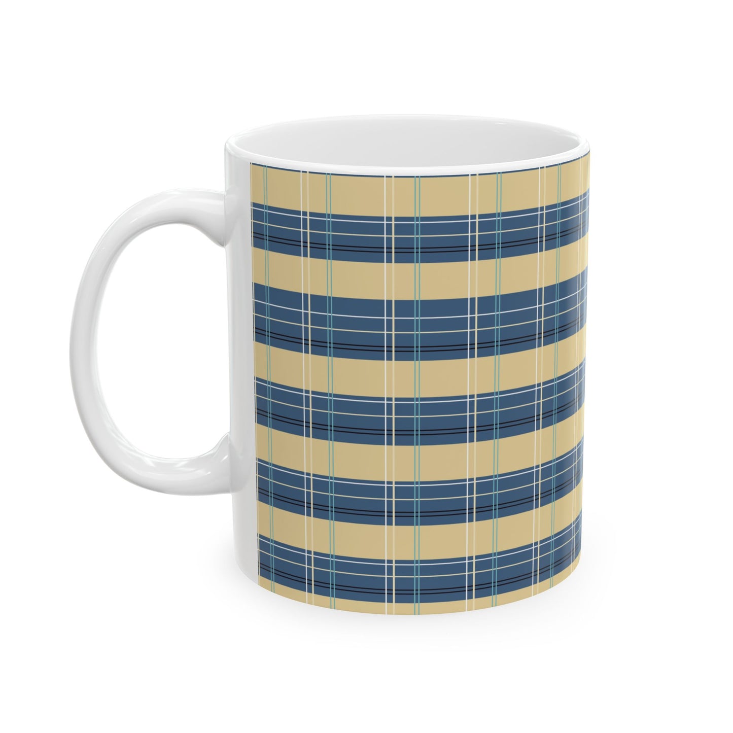 Ceramic Mug -Denim and Gold Plaid print