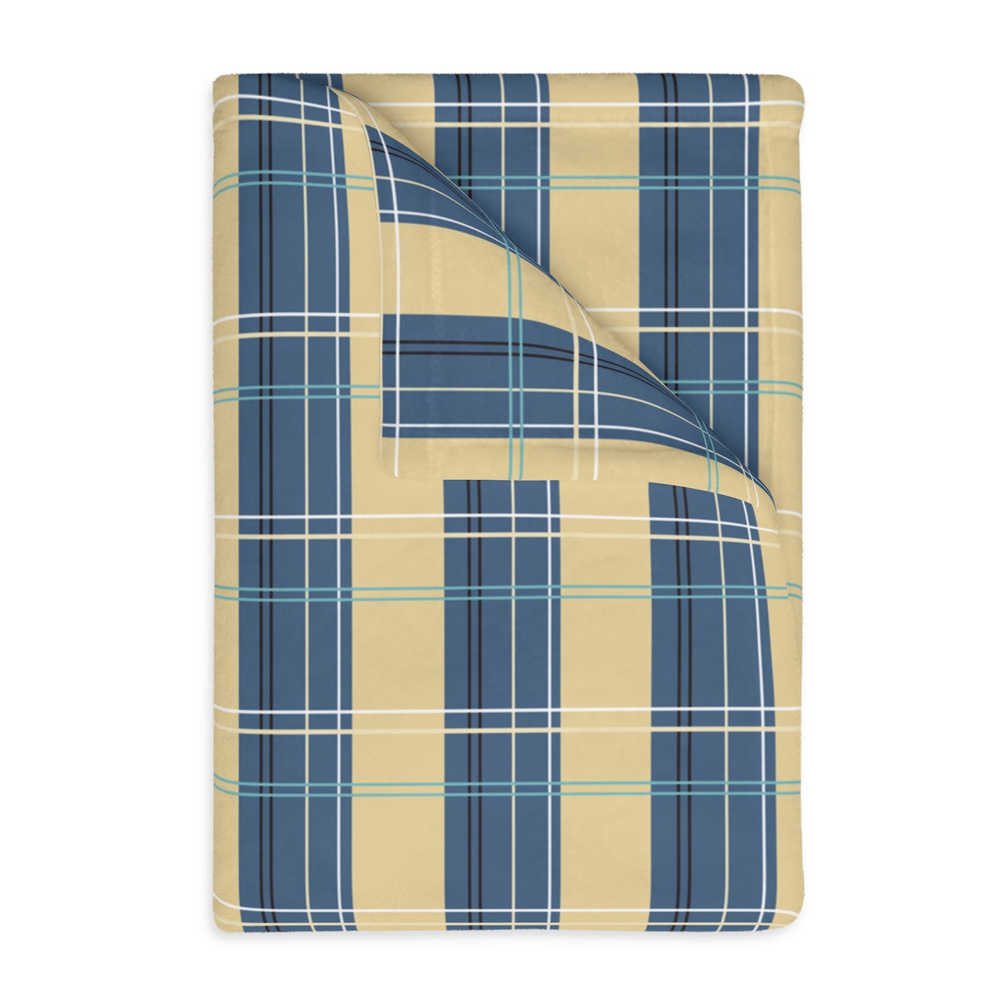 Cozy Velveteen Blanket -Denim and Gold Plaid print