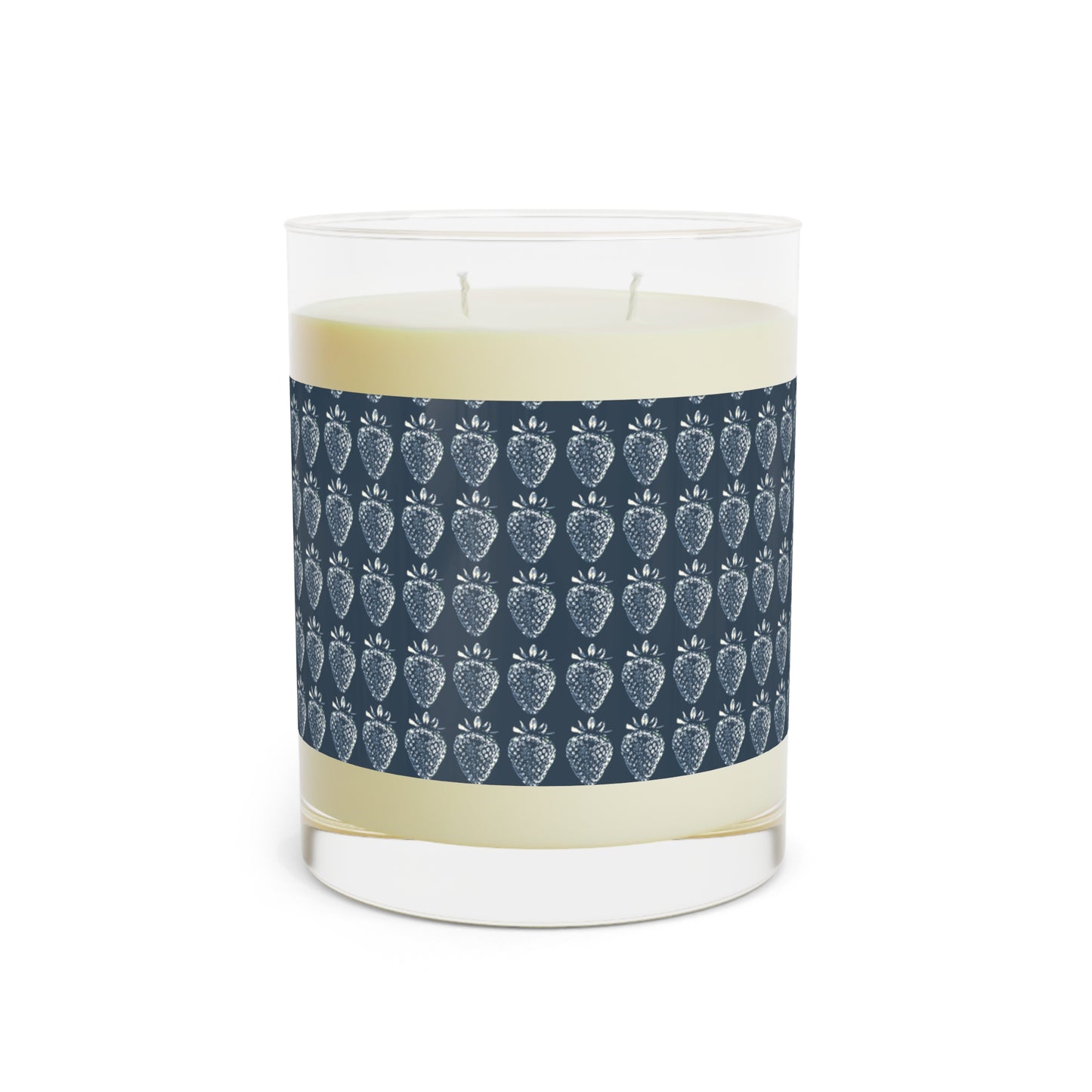 Strawberry Scented Candle - Elegant Full Glass, 11oz with Bluejean Berry print