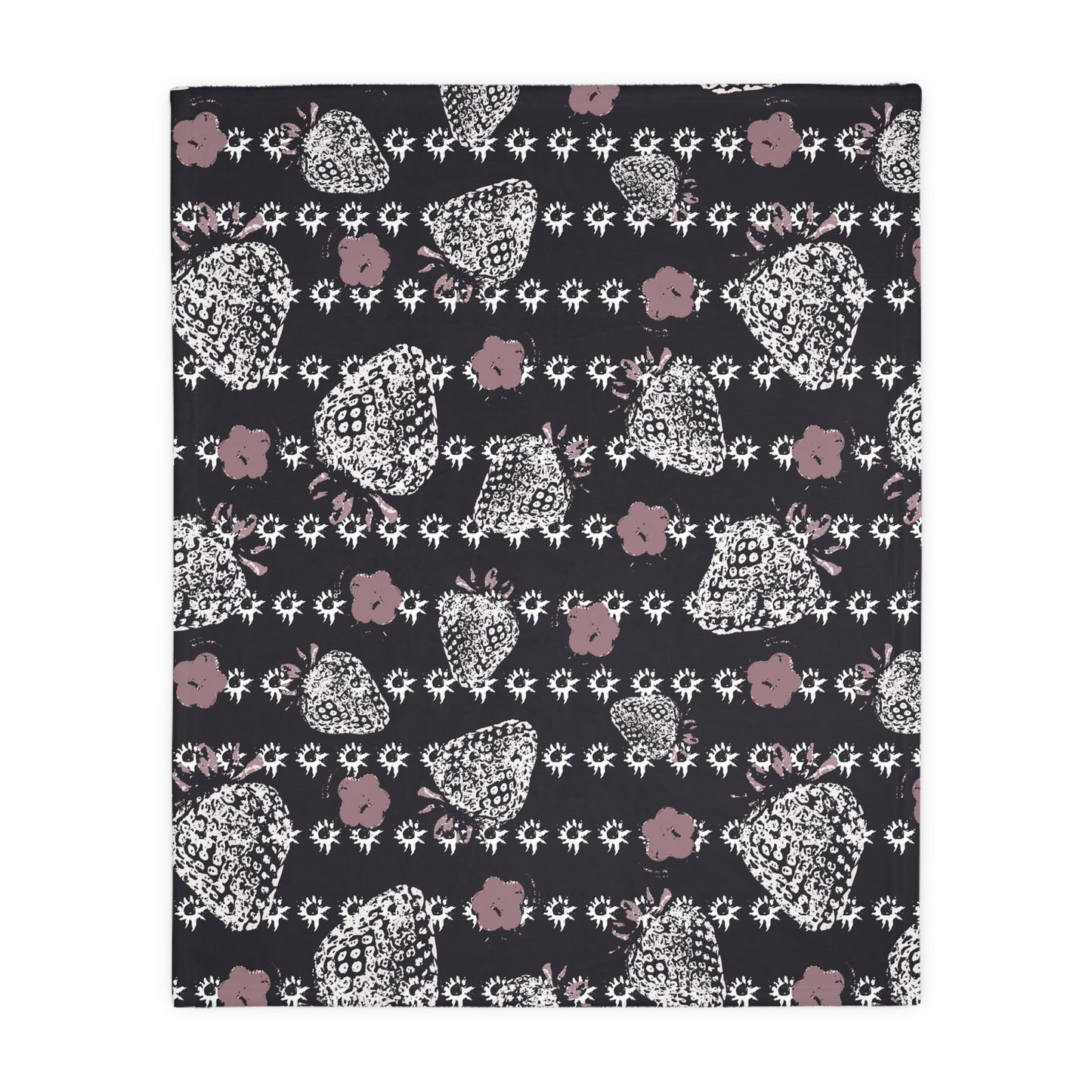 Velveteen Microfiber Blanket - Black Retro Strawberry print