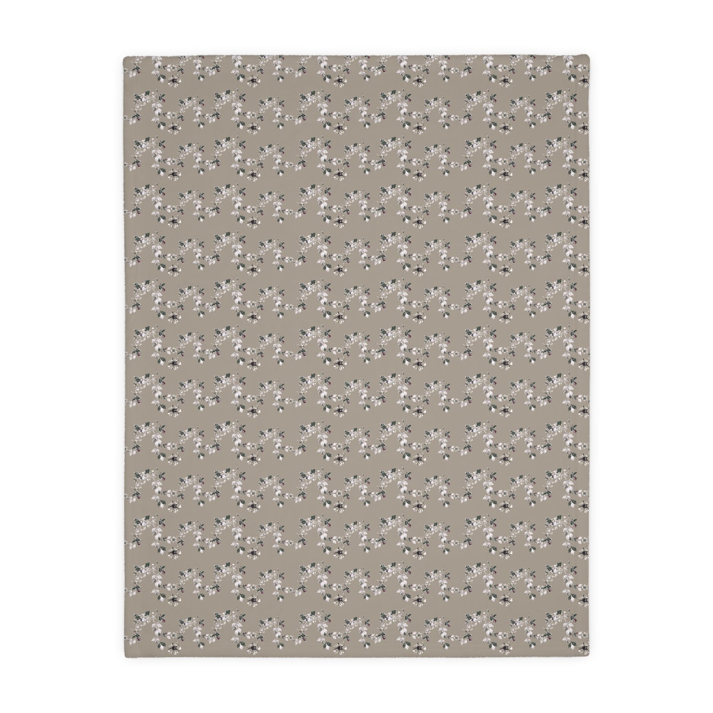 Cozy Floral Velveteen Microfiber Blanket - Cottage Vine Taupe print