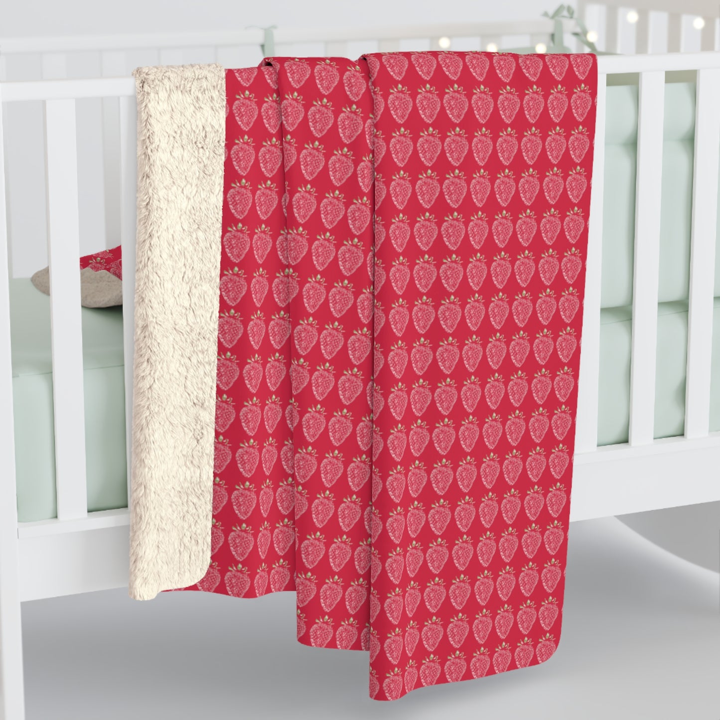 Strawberry Stamp Sherpa Fleece Blanket in hot pink