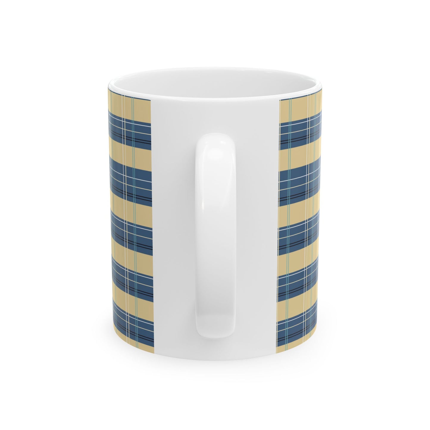 Ceramic Mug -Denim and Gold Plaid print