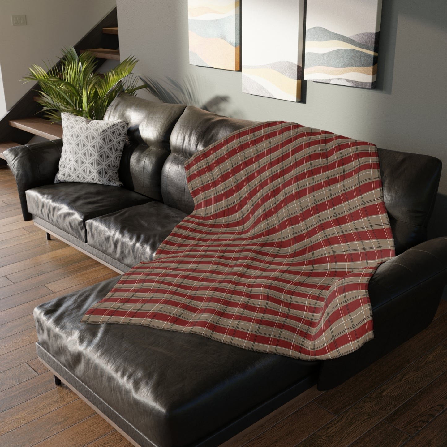 Velveteen Blanket - Red & Gold Plaid Print