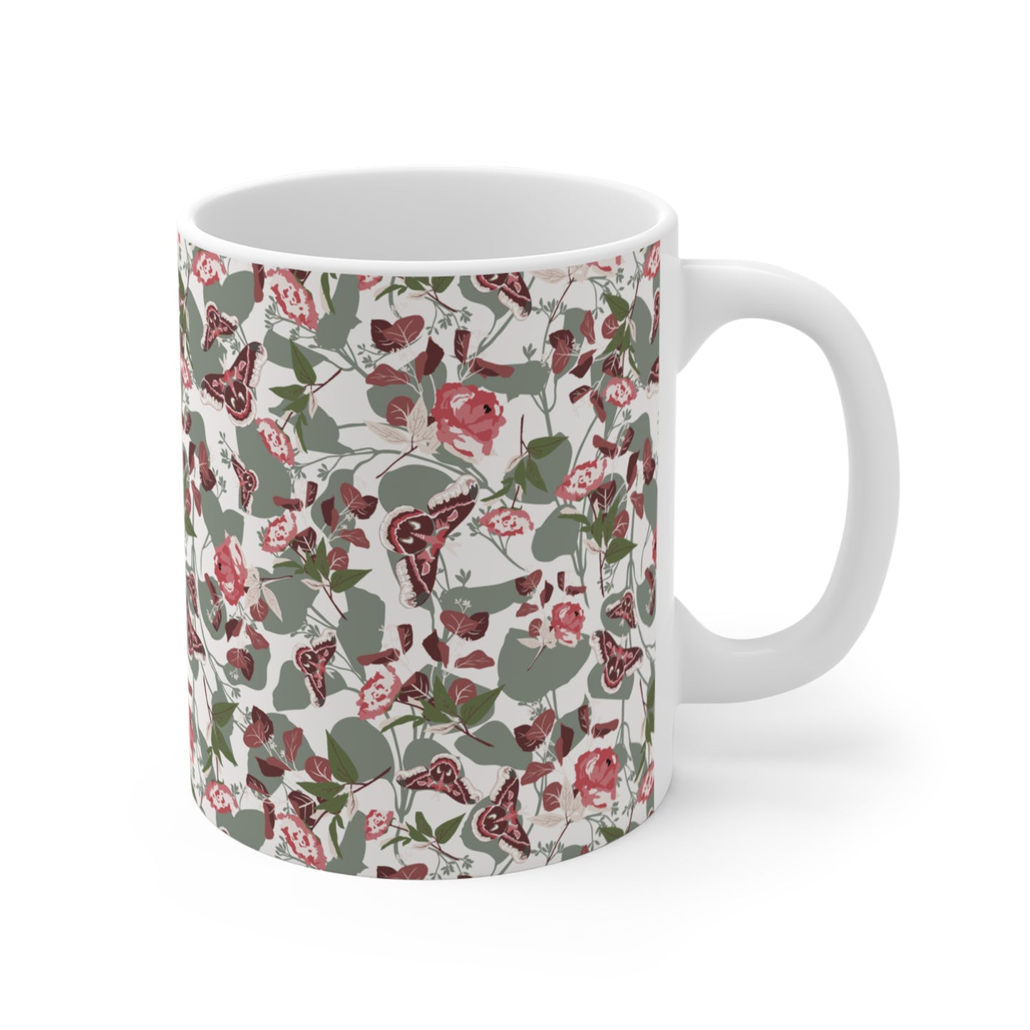 Green Moth Mug 11oz in Pink