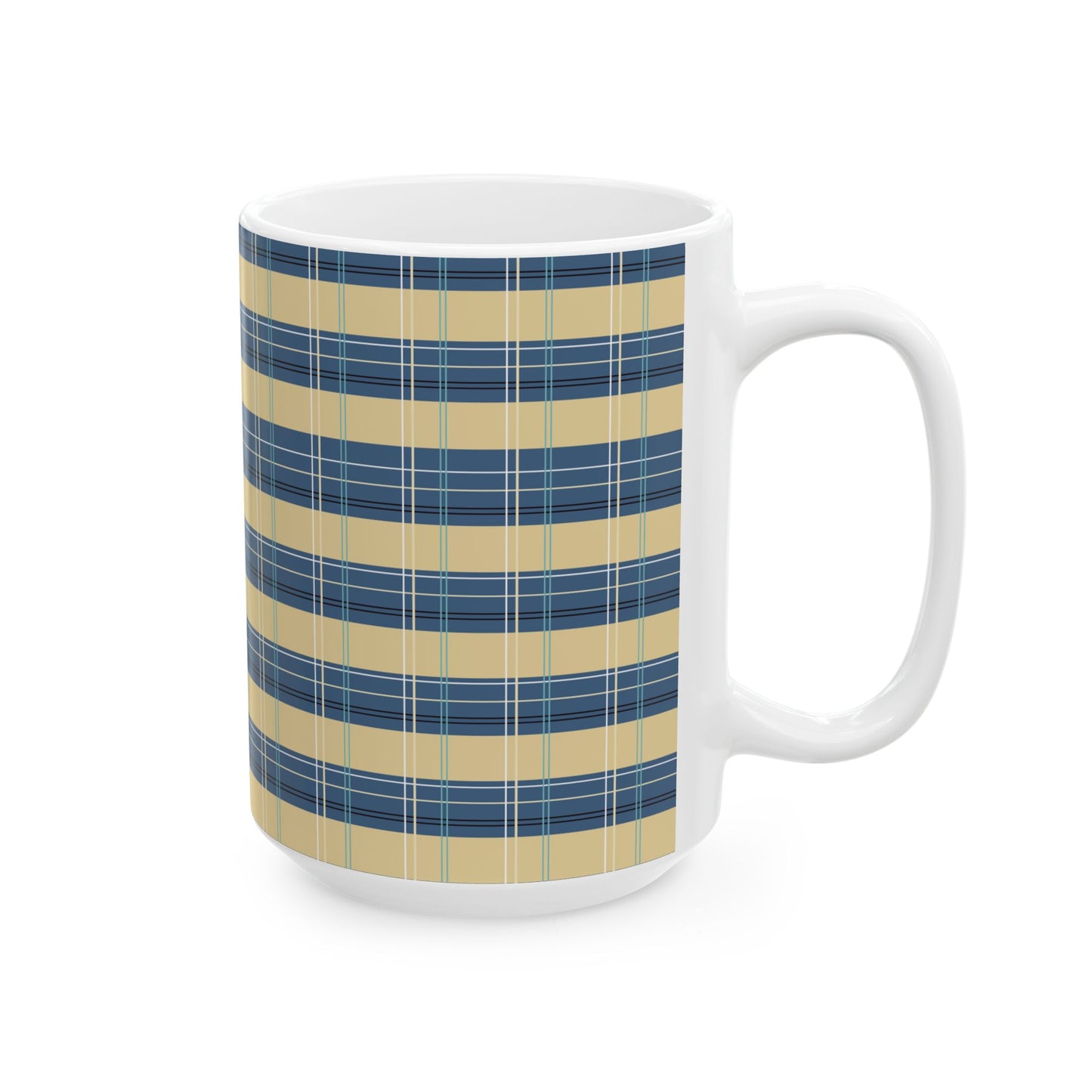 Ceramic Mug -Denim and Gold Plaid print
