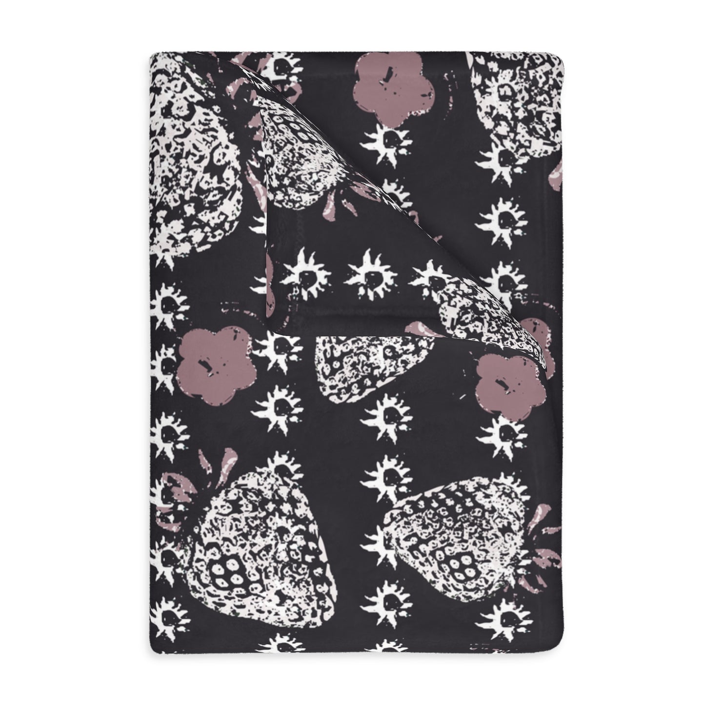 Velveteen Microfiber Blanket - Black Retro Strawberry print