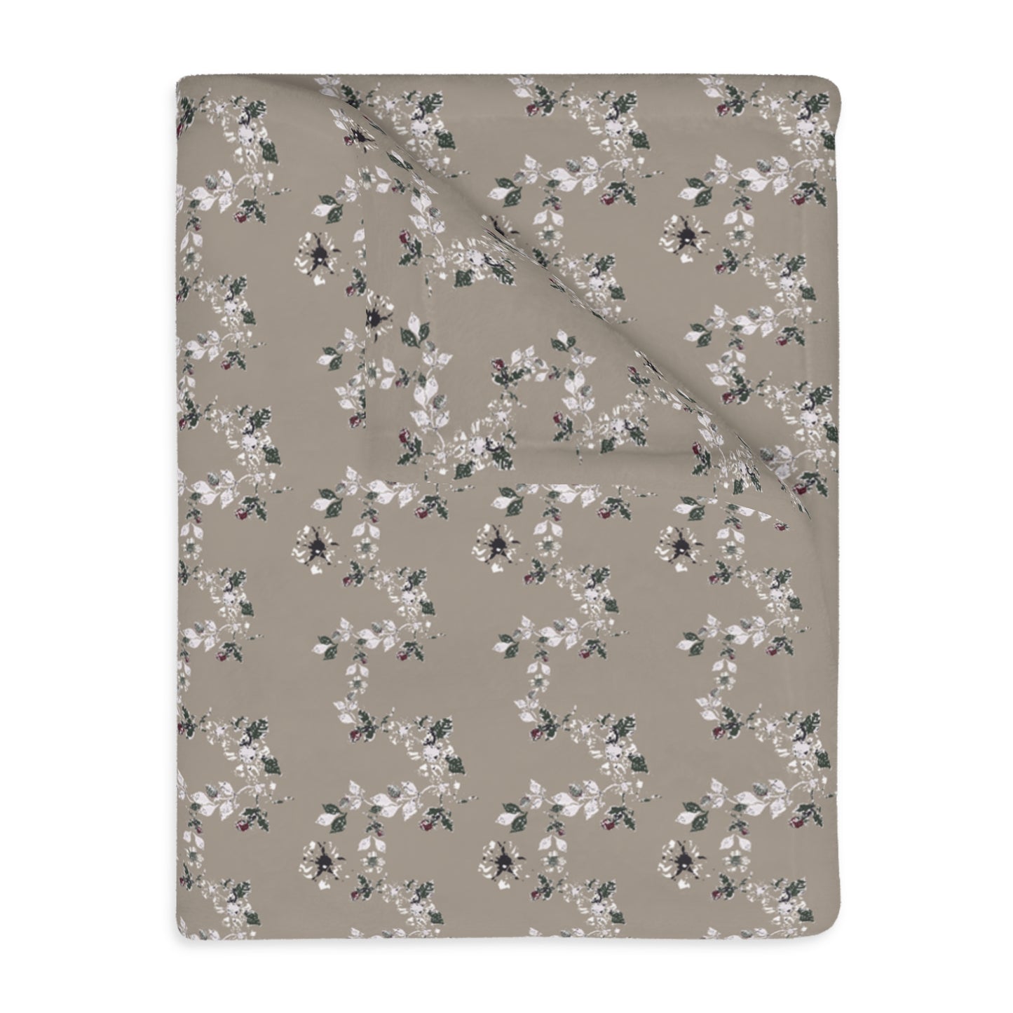 Cozy Floral Velveteen Microfiber Blanket - Cottage Vine Taupe print