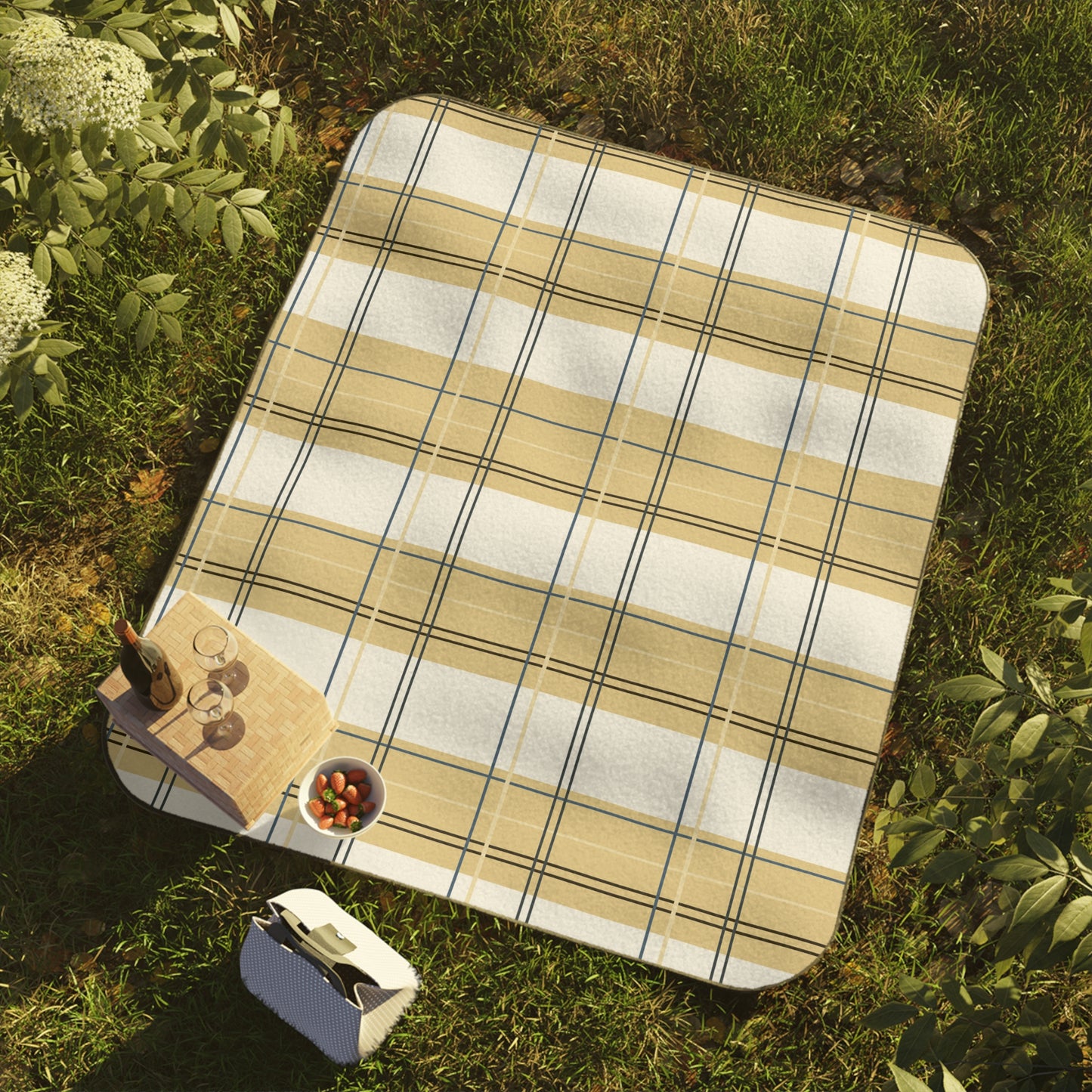 Picnic Blanket with Sunny Yellow Plaid print