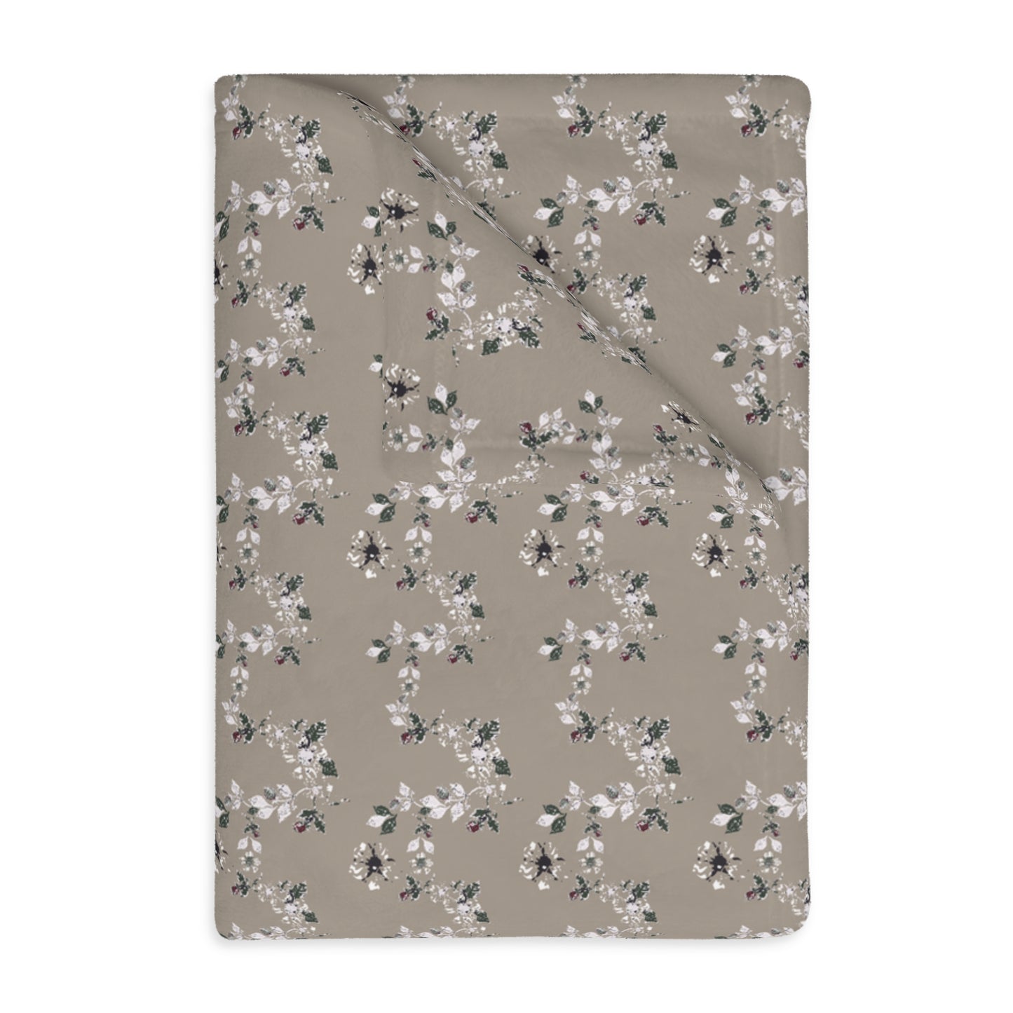 Cozy Floral Velveteen Microfiber Blanket - Cottage Vine Taupe print