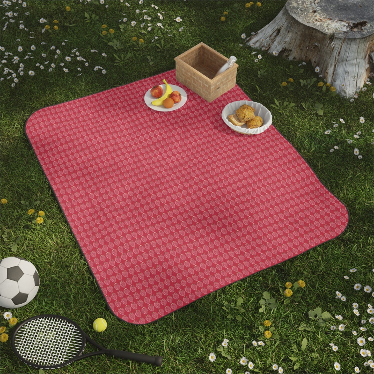 Strawberry Stamp Print Picnic Blanket - Perfect for Outdoor Gatherings & Summer Days