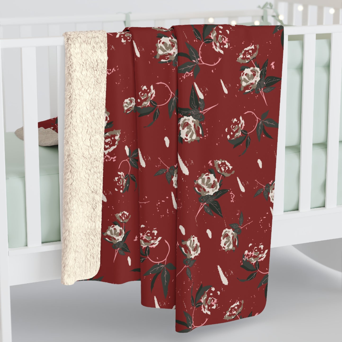 Scarlet Christmas Rose Sherpa Fleece Blanket