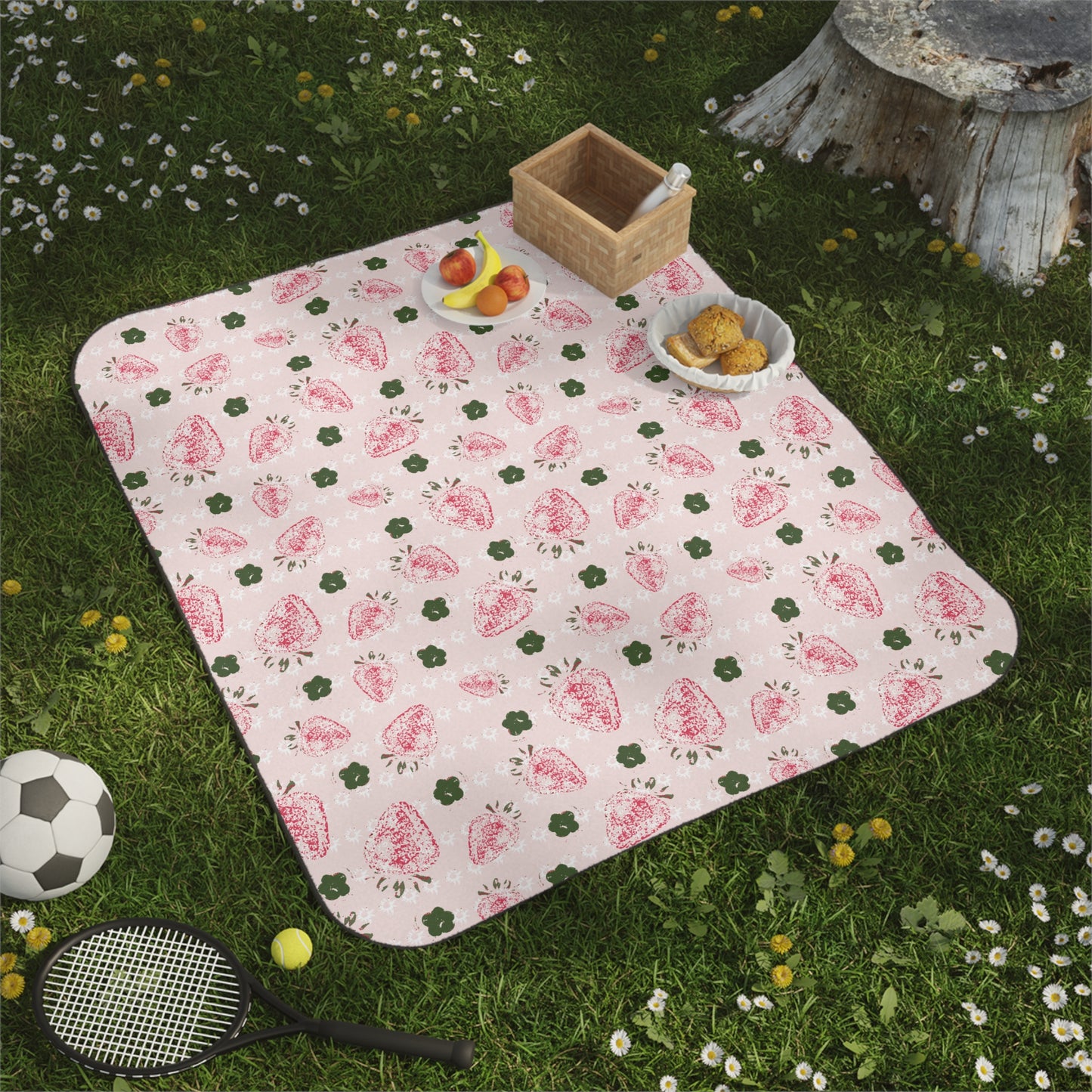 Picnic Blanket – Retro Strawberry print