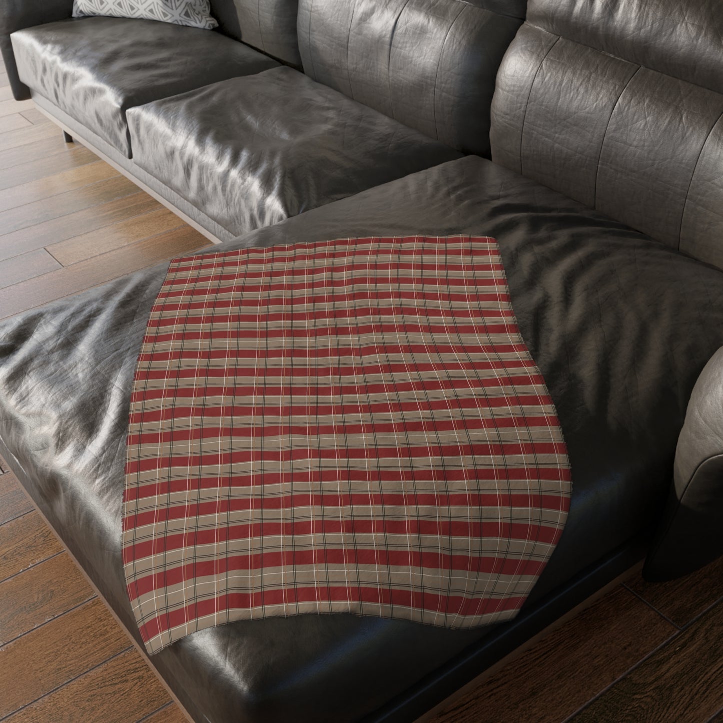 Velveteen Blanket - Red & Gold Plaid Print