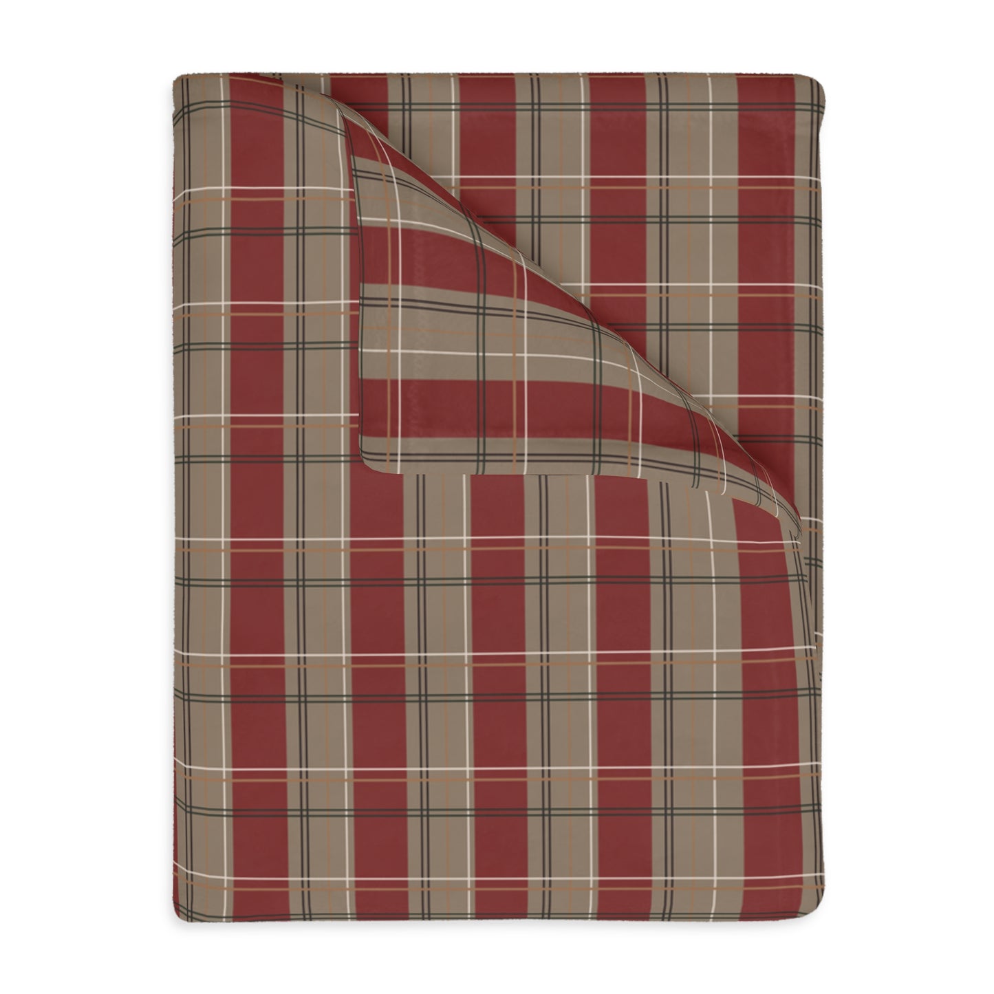 Velveteen Blanket - Red & Gold Plaid Print