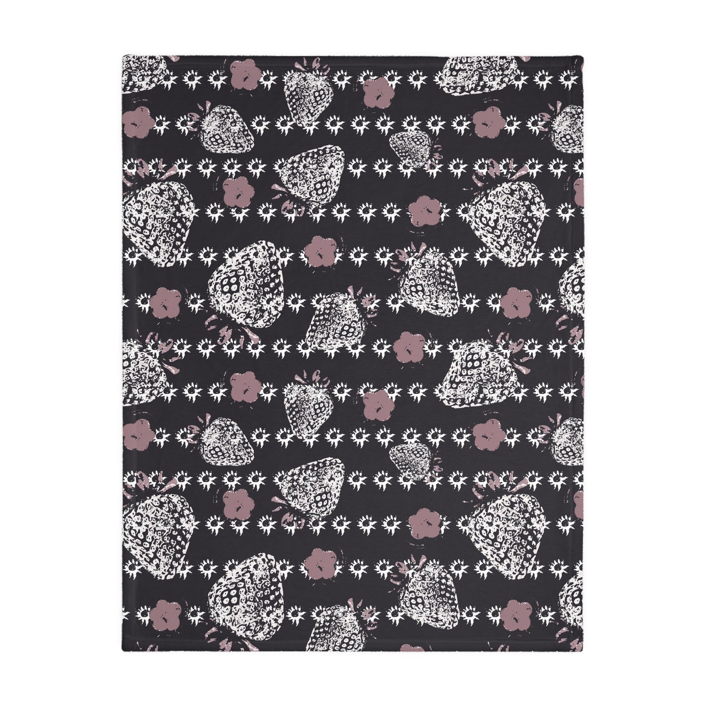 Velveteen Microfiber Blanket - Black Retro Strawberry print