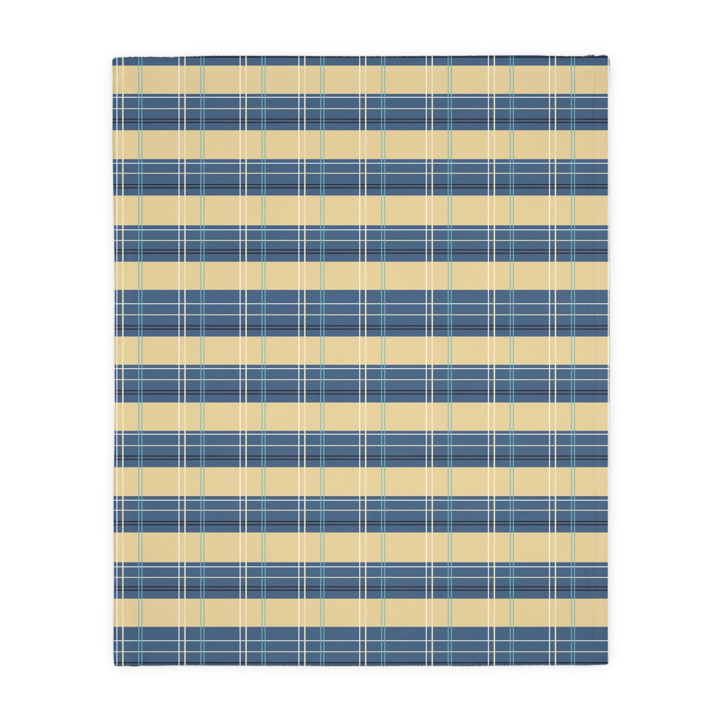 Cozy Velveteen Blanket -Denim and Gold Plaid print
