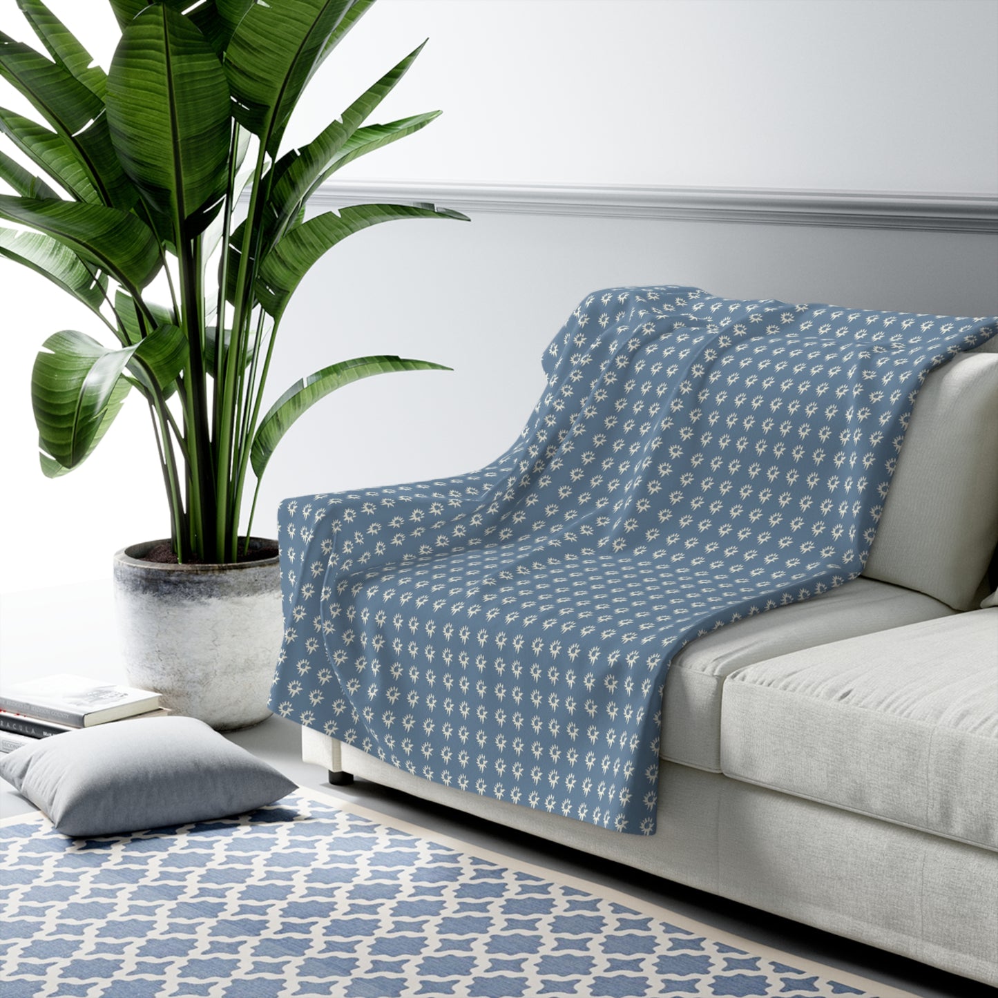 Cozy Sherpa Fleece Blanket with Denim Geo Star pattern