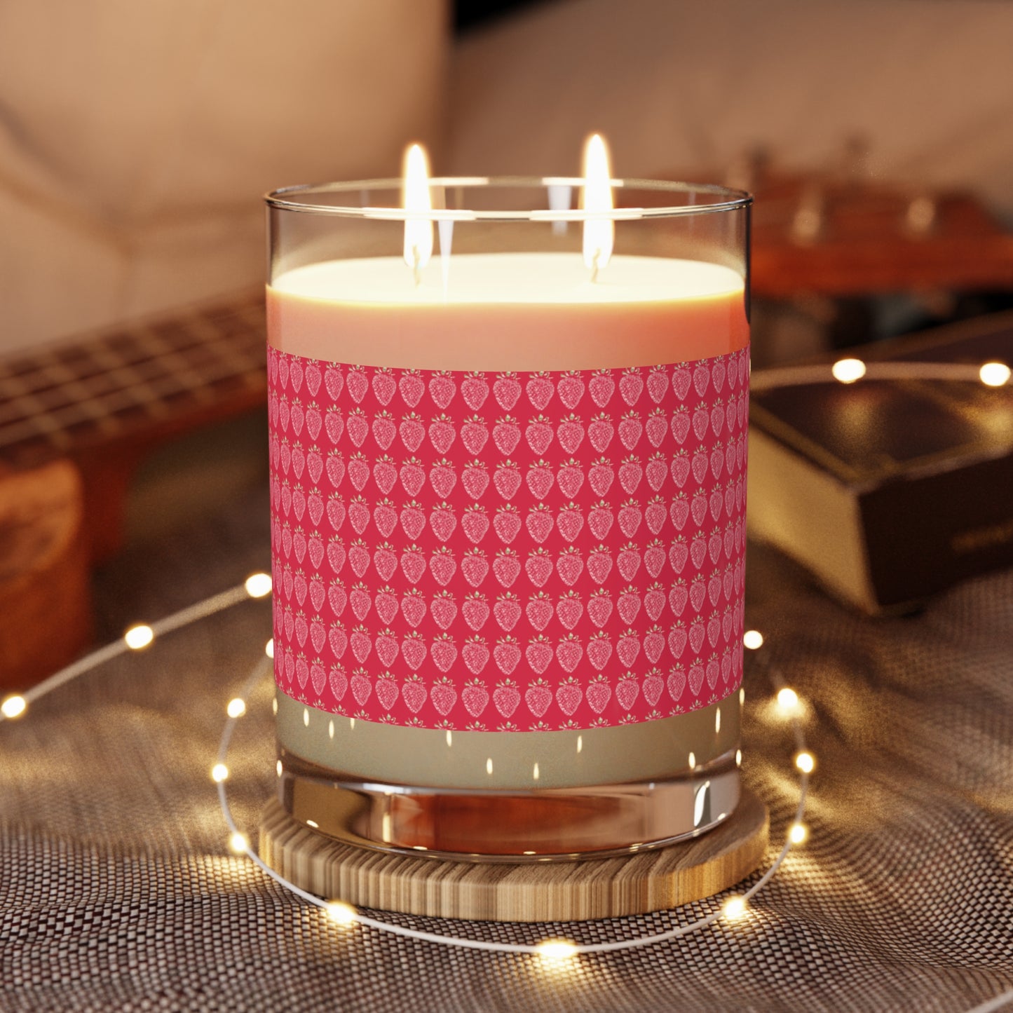 Strawberry Stamp Scented Candle in hot pink - Full Glass, 11oz