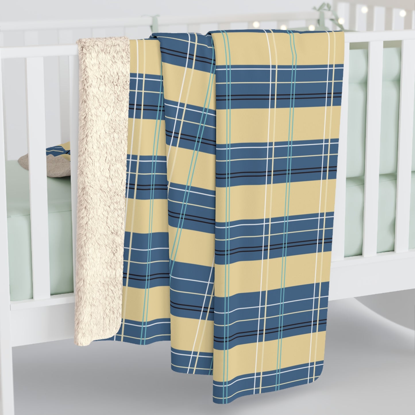 Denim & Gold Plaid Sherpa Fleece Blanket