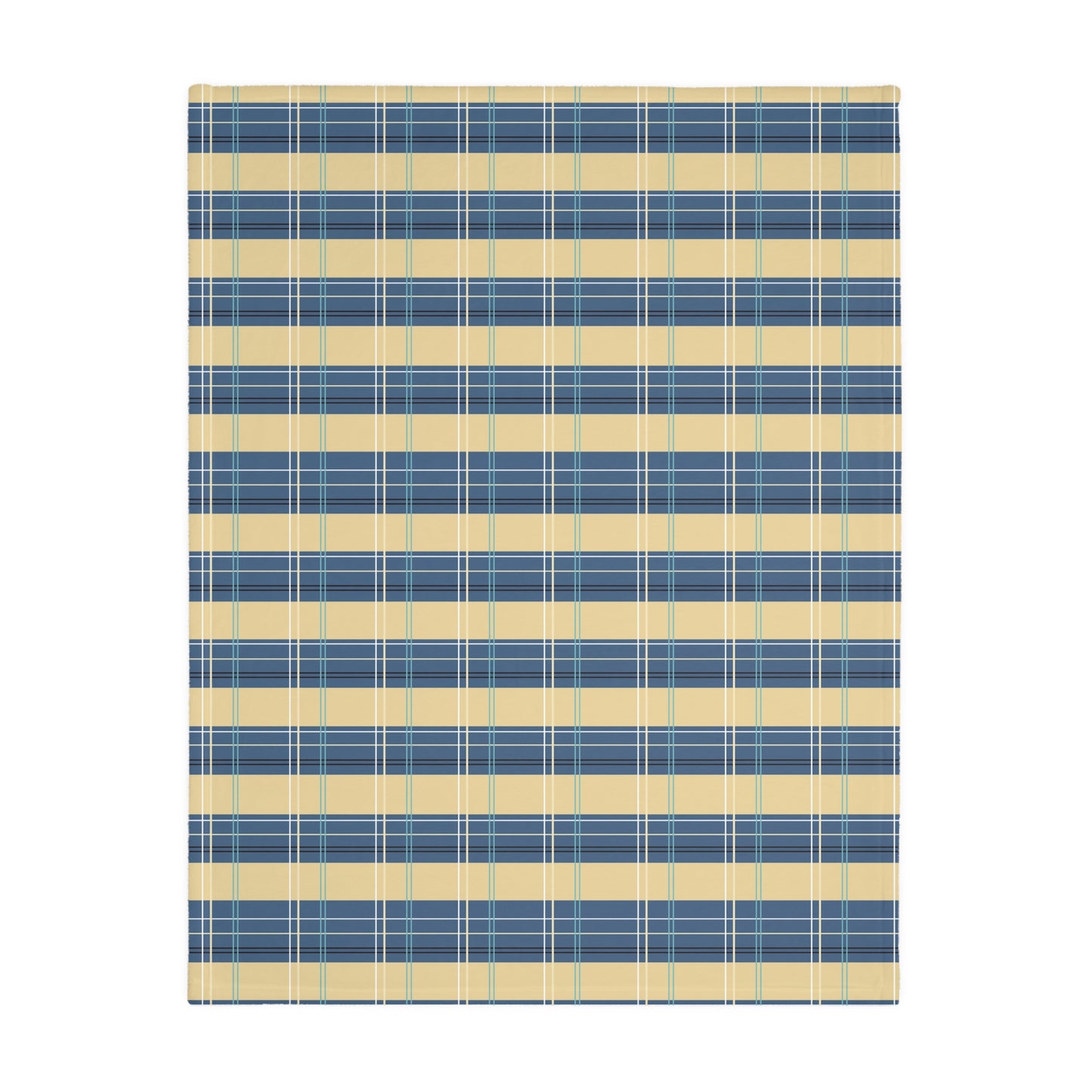 Cozy Velveteen Blanket -Denim and Gold Plaid print
