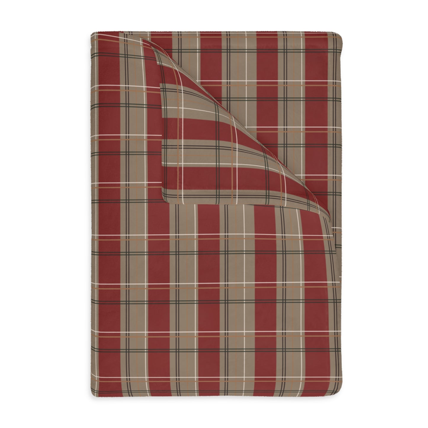 Velveteen Blanket - Red & Gold Plaid Print