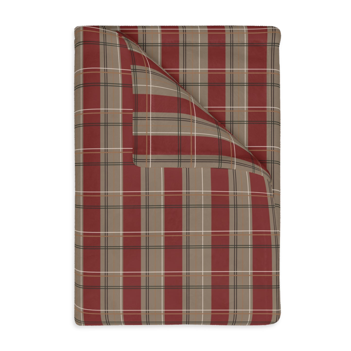 Velveteen Blanket - Red & Gold Plaid Print