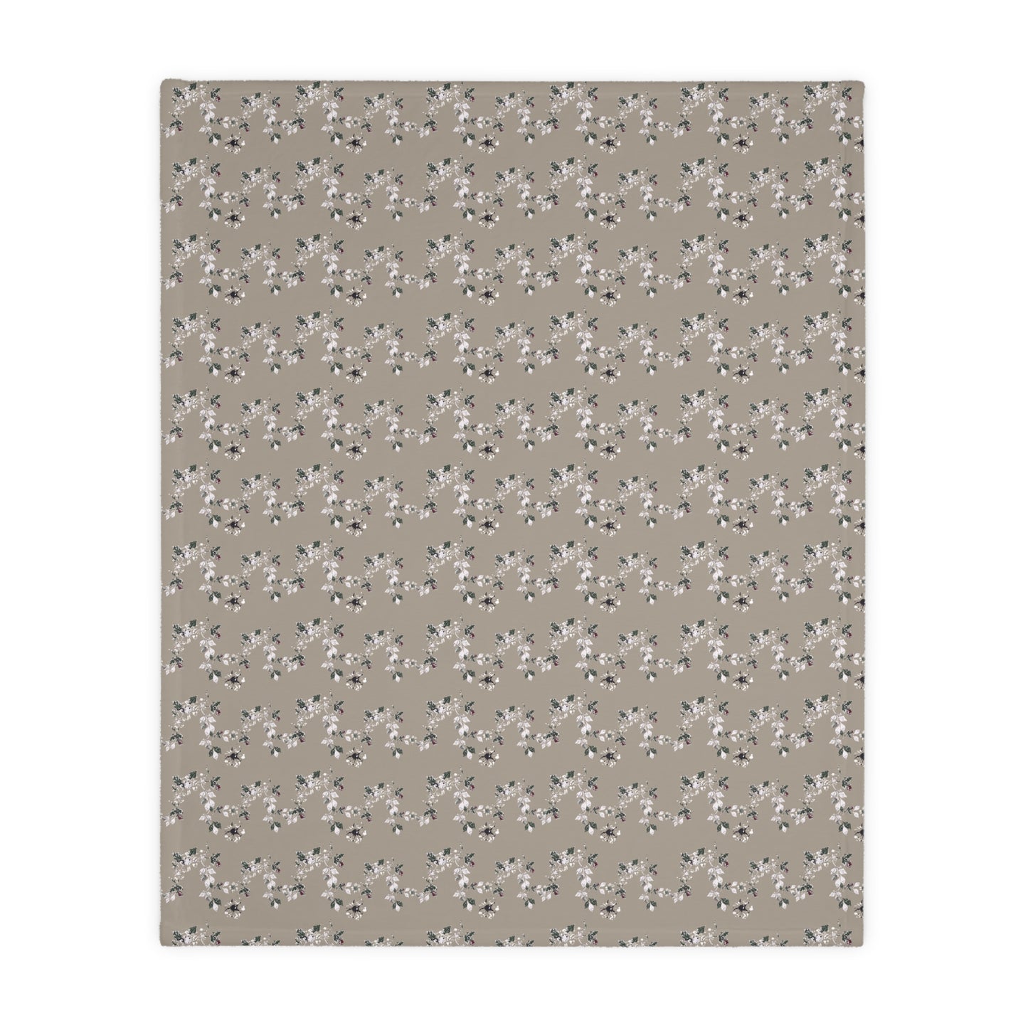 Cozy Floral Velveteen Microfiber Blanket - Cottage Vine Taupe print