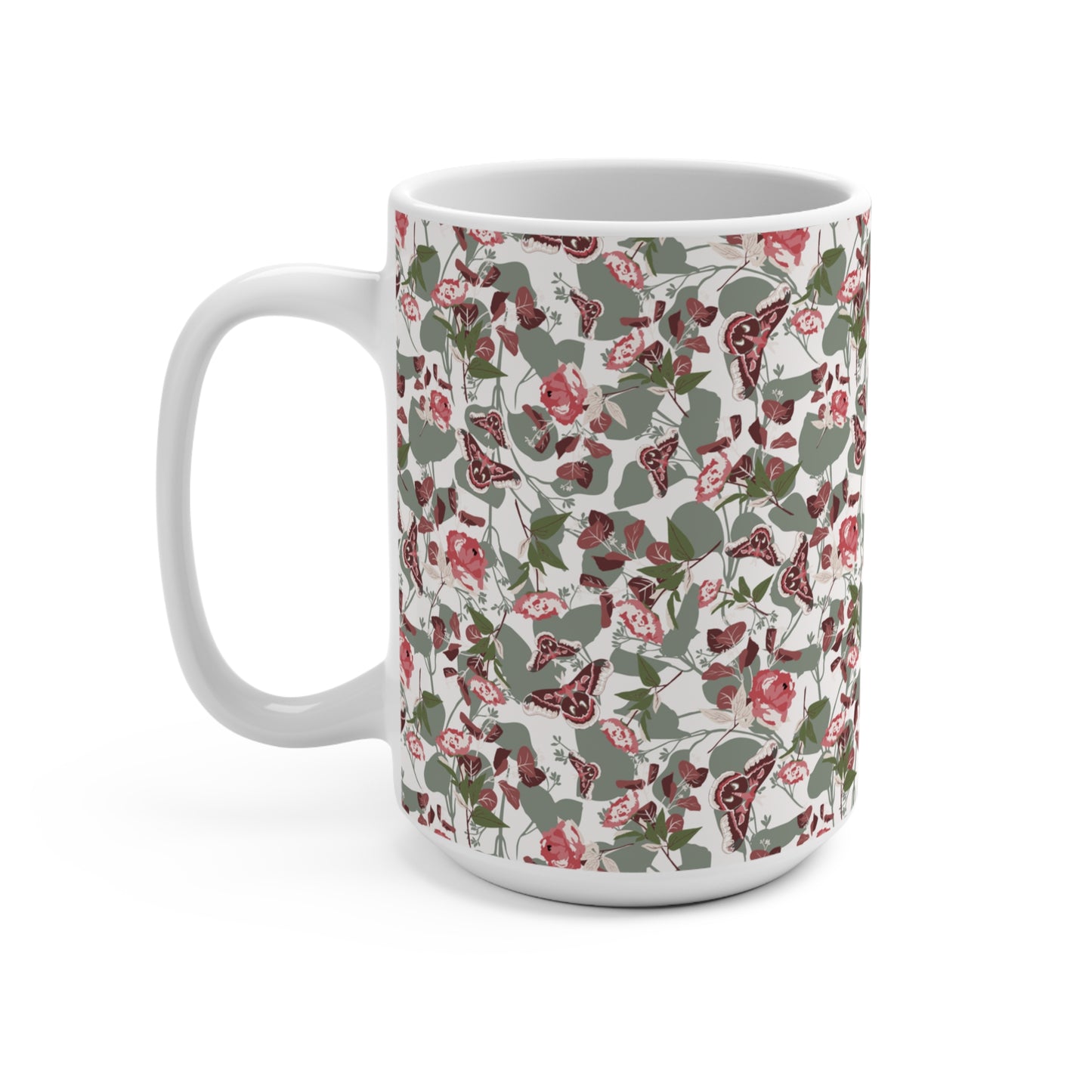 Green Moth Mug 15oz in Pink