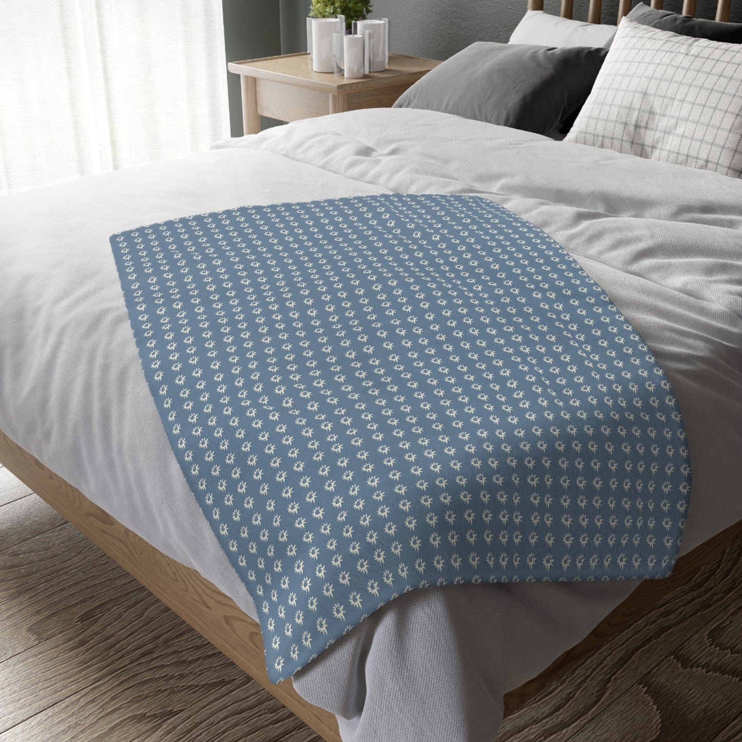 Cozy Velveteen Microfiber Blanket - Denim Geo Star Print