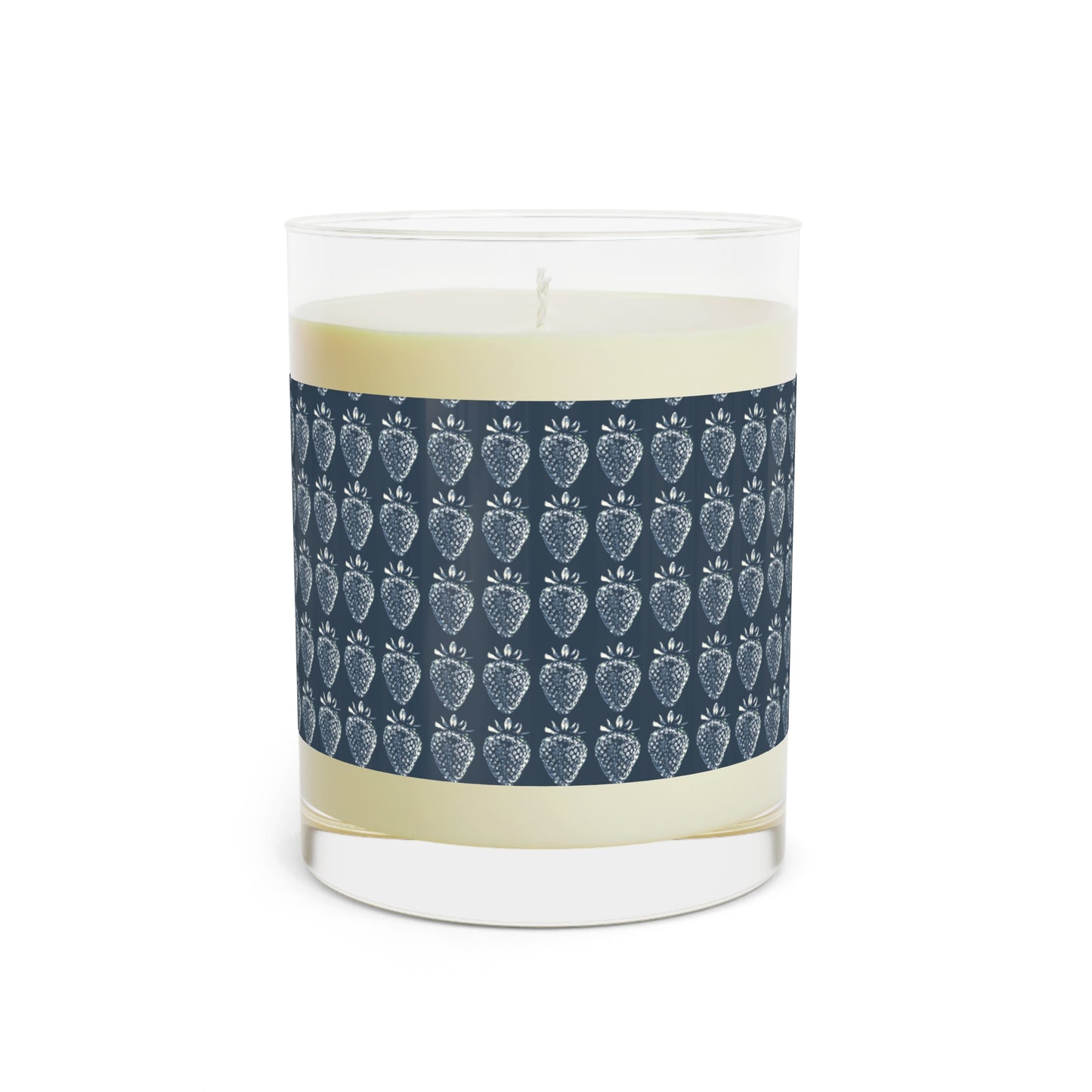 Strawberry Scented Candle - Elegant Full Glass, 11oz with Bluejean Berry print